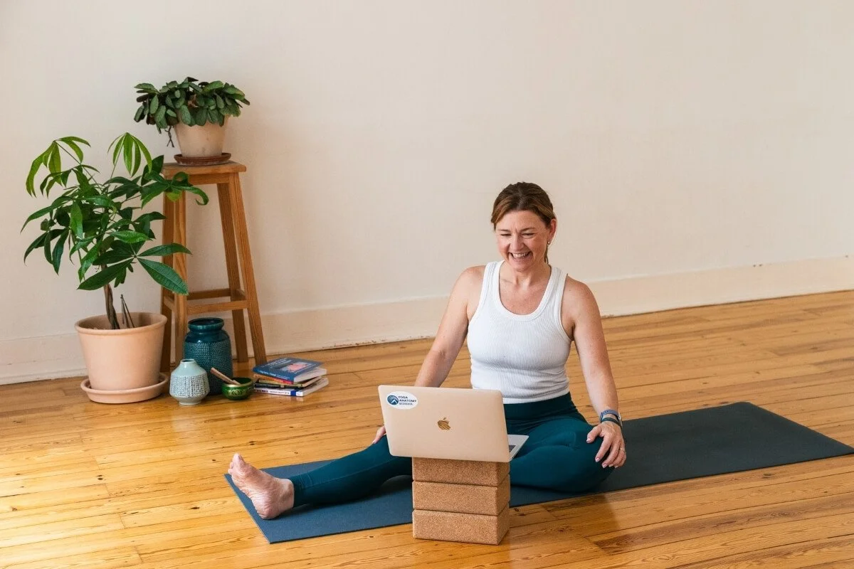 Dr. Trish Corley connecting virtually with prospective yoga teacher training participants