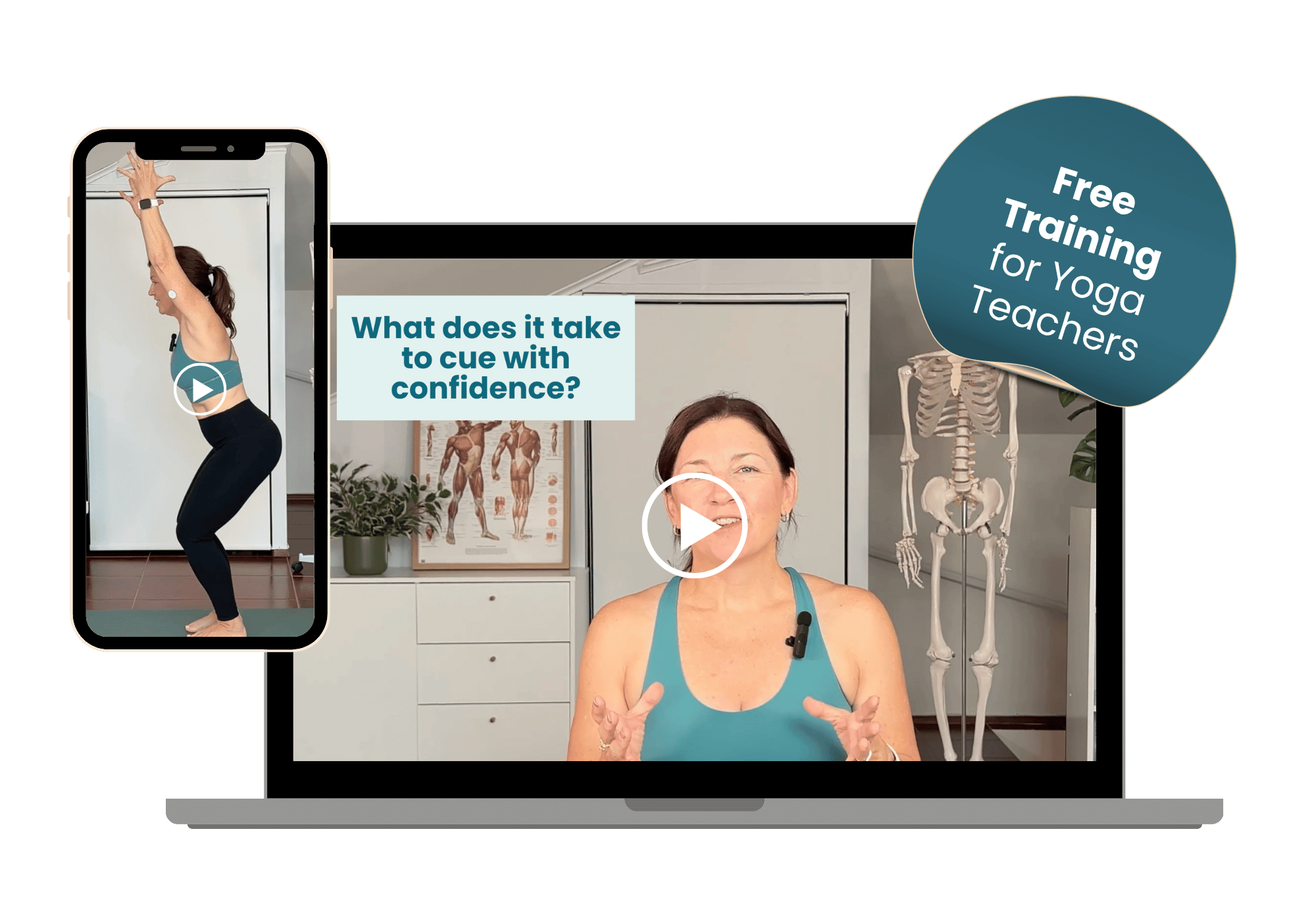 mockup of videos on screen inside the free cue with confidence training for yoga teachers