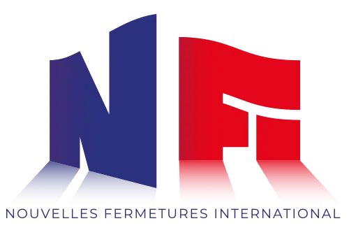 Logotipo de NAF, con letras grandes en azul y rojo, y texto en la parte inferior que dice 'Nouvelles Fermetures International'