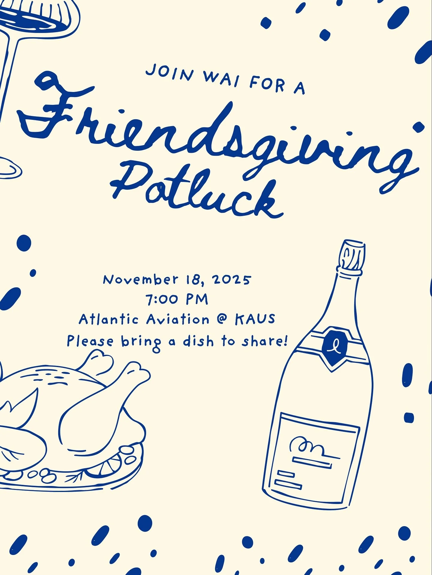 Join us for our Friendsgiving next Tuesday!! Bring a dish to share and hang out with your fellow aviators and aviation lovers ✈️