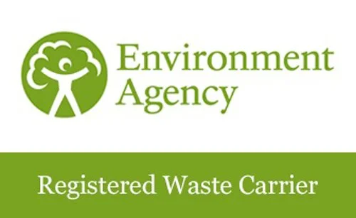 Logo of Environment Agency with a green tree and a person, and the text 'Environment Agency' and 'Registered Waste Carrier'.