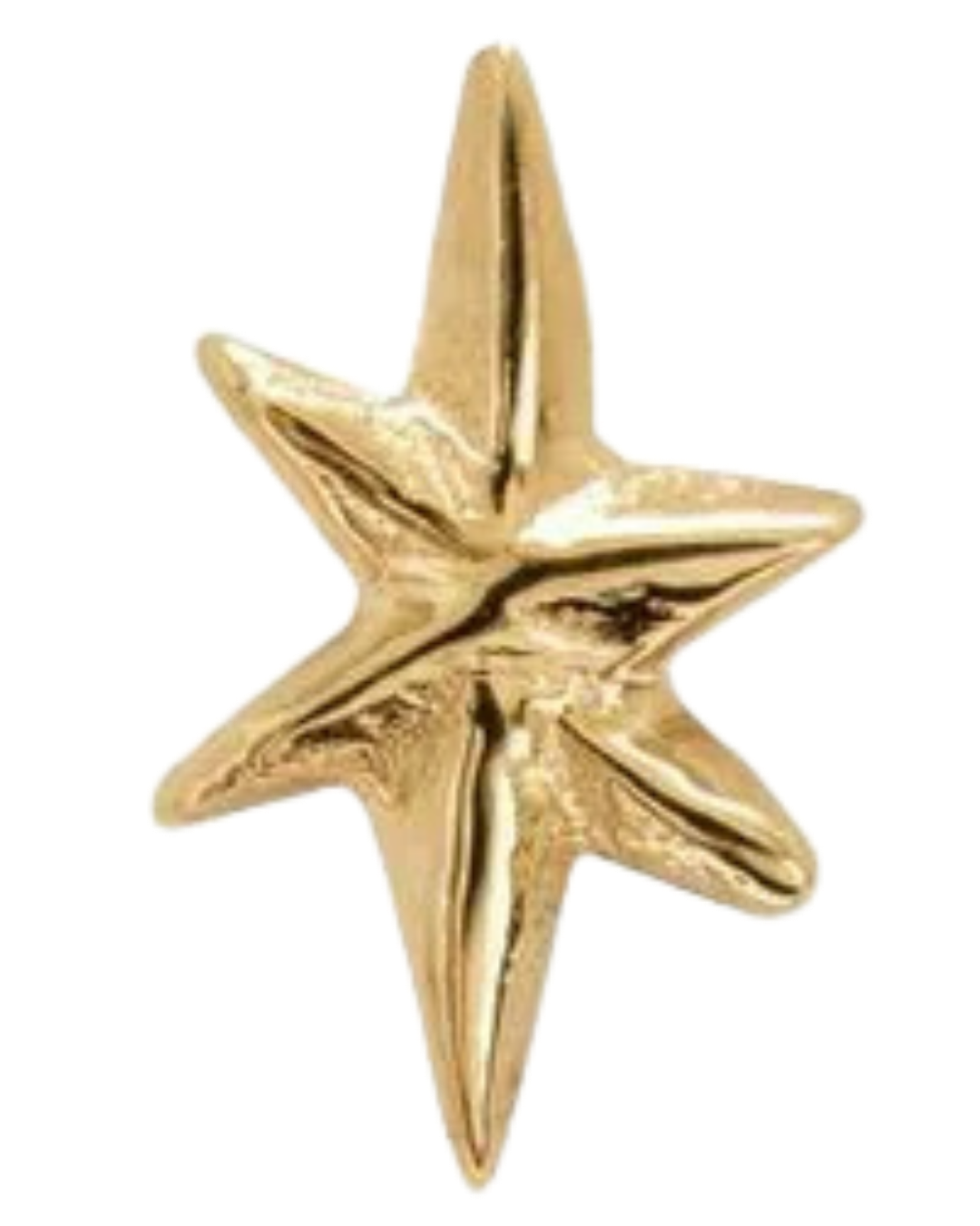 Gold star-shaped ornament with a textured surface, featuring a carved pattern.