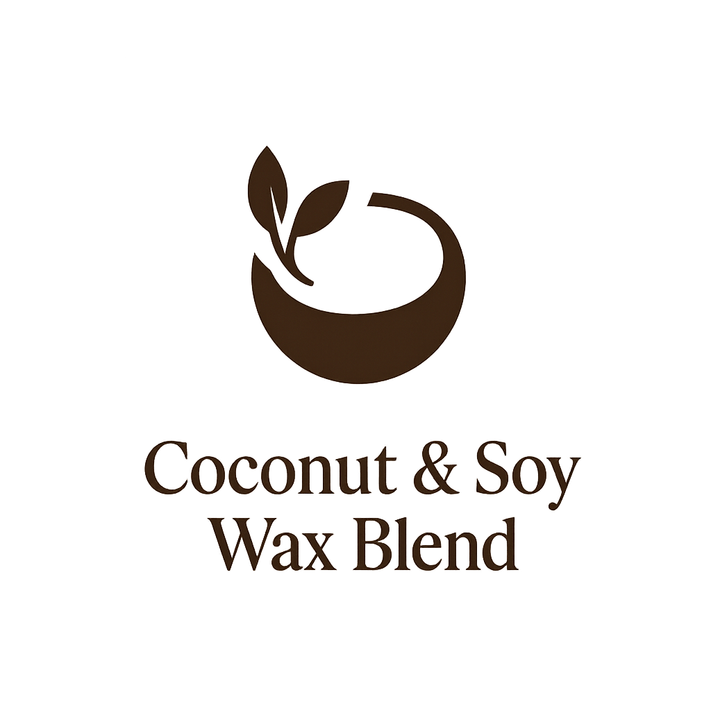 Logo with a stylized coconut and soy bean in brown, and the text 'Coconut & Soy Wax Blend' below the image.