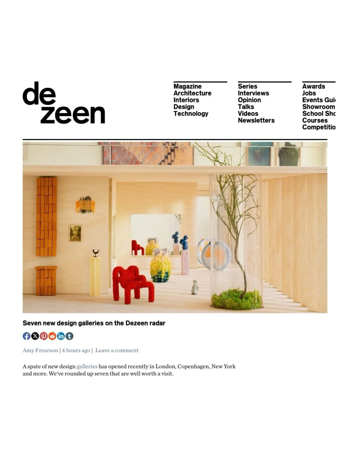 Feeling incredibly honored and grateful to see D142 featured on @dezeen radar as one of seven new design galleries worldwide worth visiting.

A big thank you to @amyfrearson for including D142 in the @dezeen radar and for writing such a beautiful art