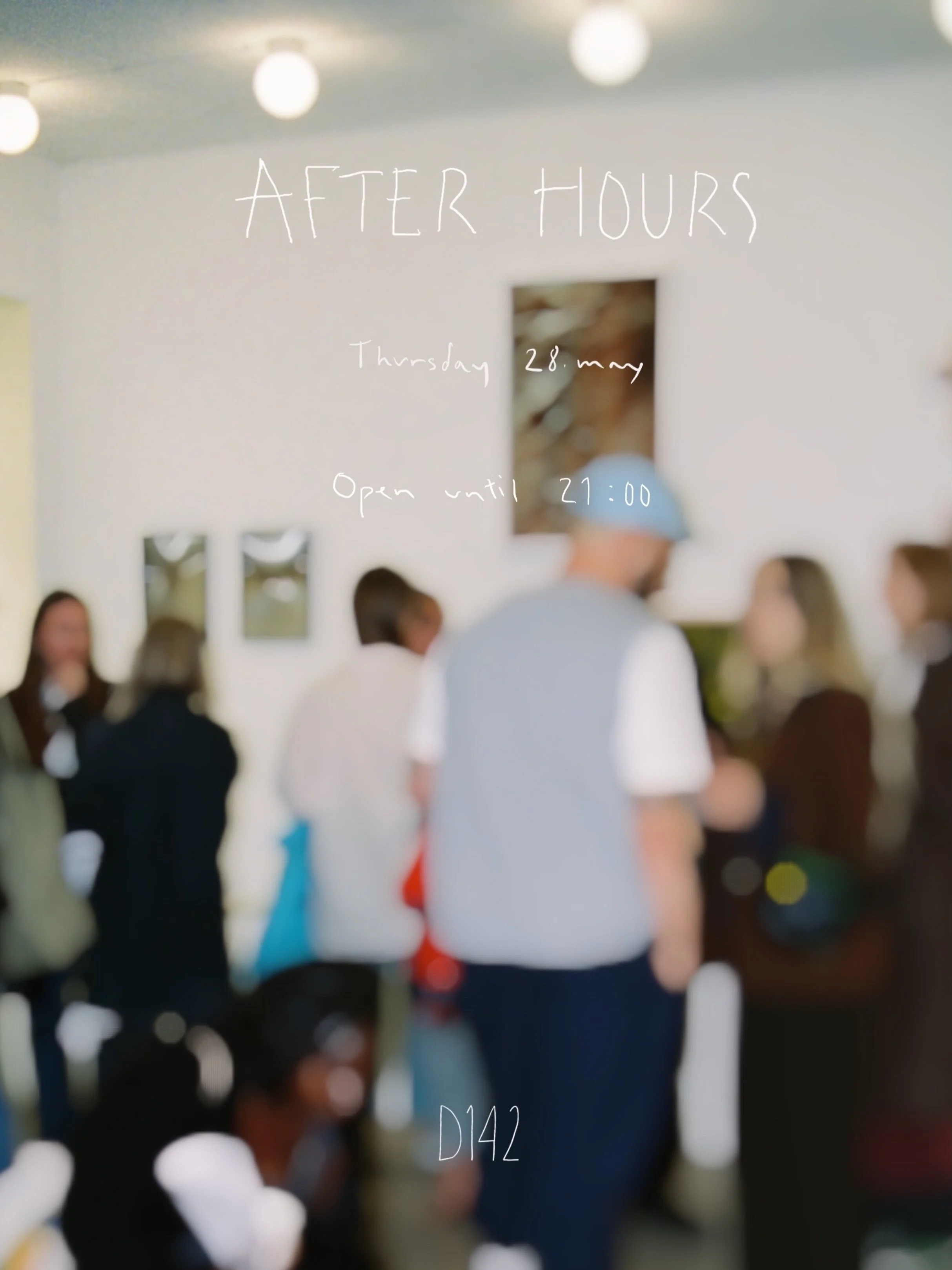 On Thursday 28.May we keep the doors open until 21:00 🤠
Drop by after work, see our new exhibition &amp; connect with the D142 community.

Come as you are. Stay as long as you like.

Thursday 28. may 
Open until 21:00 
Markveien 32