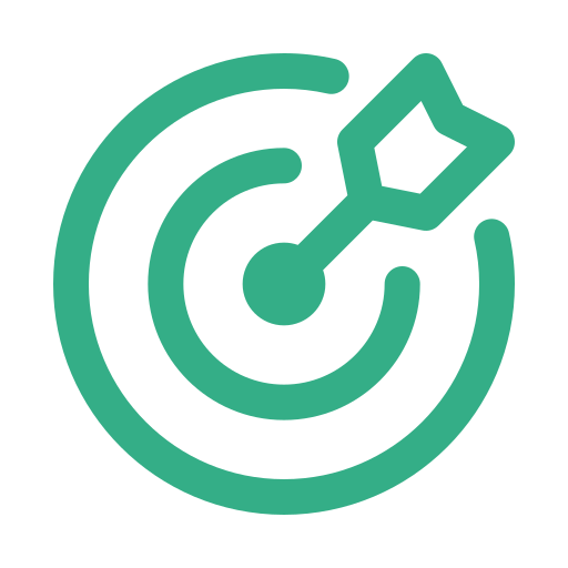 Icône de cible avec flèche au centre, en vert.