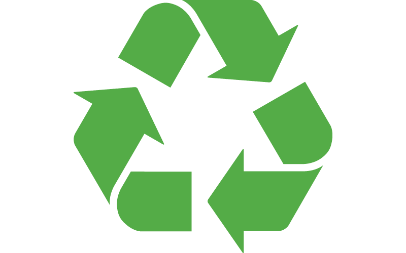 Symbole de recyclage vert avec trois flèches formant un triangle.