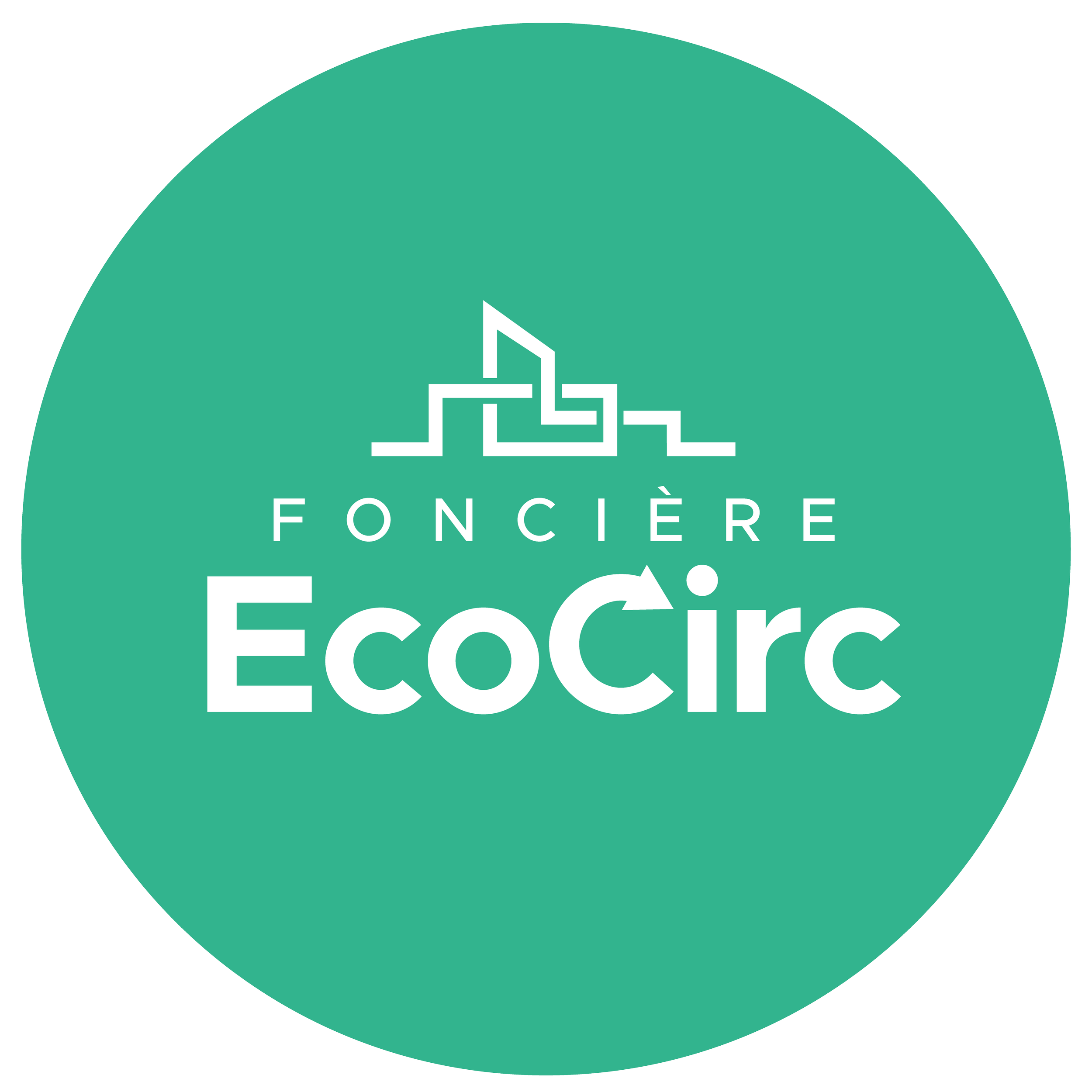 Logo de la foncière Ecocirc avec un symbole stylisé d'une maison ou d'une structure verte au sommet, sur un fond vert
