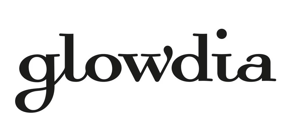 Sana 'glowdia' kirjoitettuna mustalla kirjaimella valkoisella taustalla.