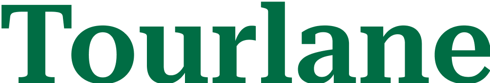 Le logo de la station-service Tourlande en texte vert foncé sur un fond blanc.