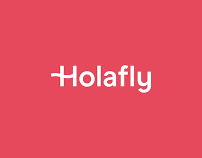 Logo blanc «Holafly» sur un fond rose