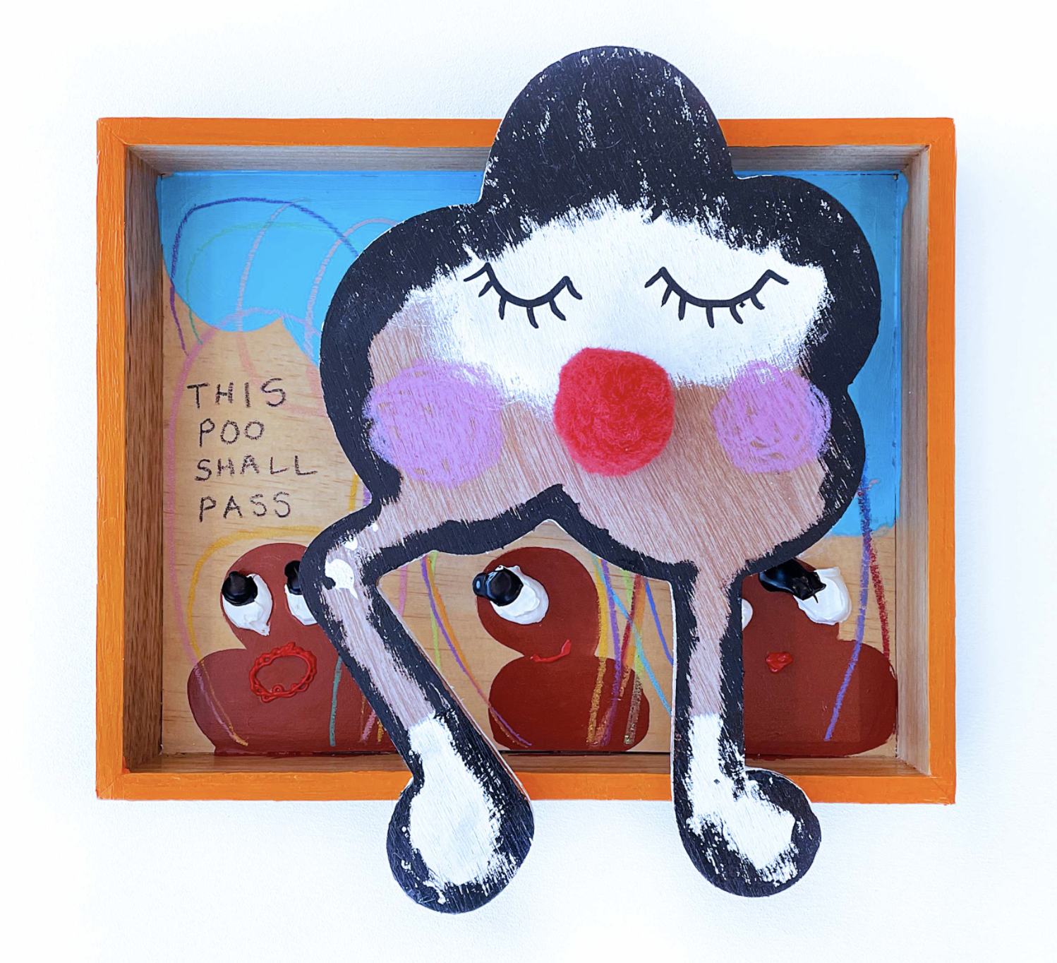 This Poo Shall Pass, 2023, mixed media and collage in handmade wooden box — 26cm x 20.5cm. 