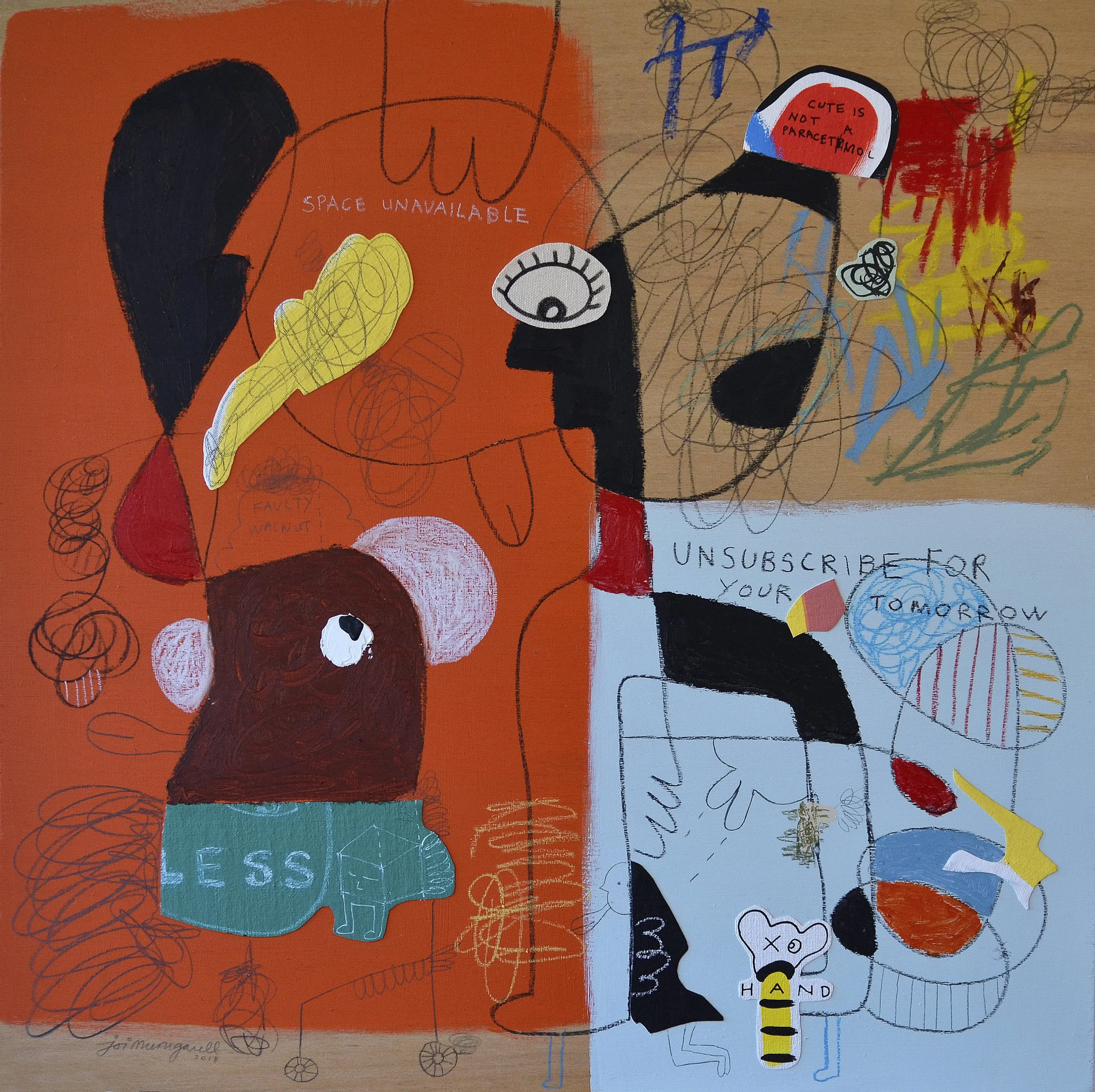 A Bottle Of Jam In Freezer, 2018. Mixed media on wood — 61 x61cm. 