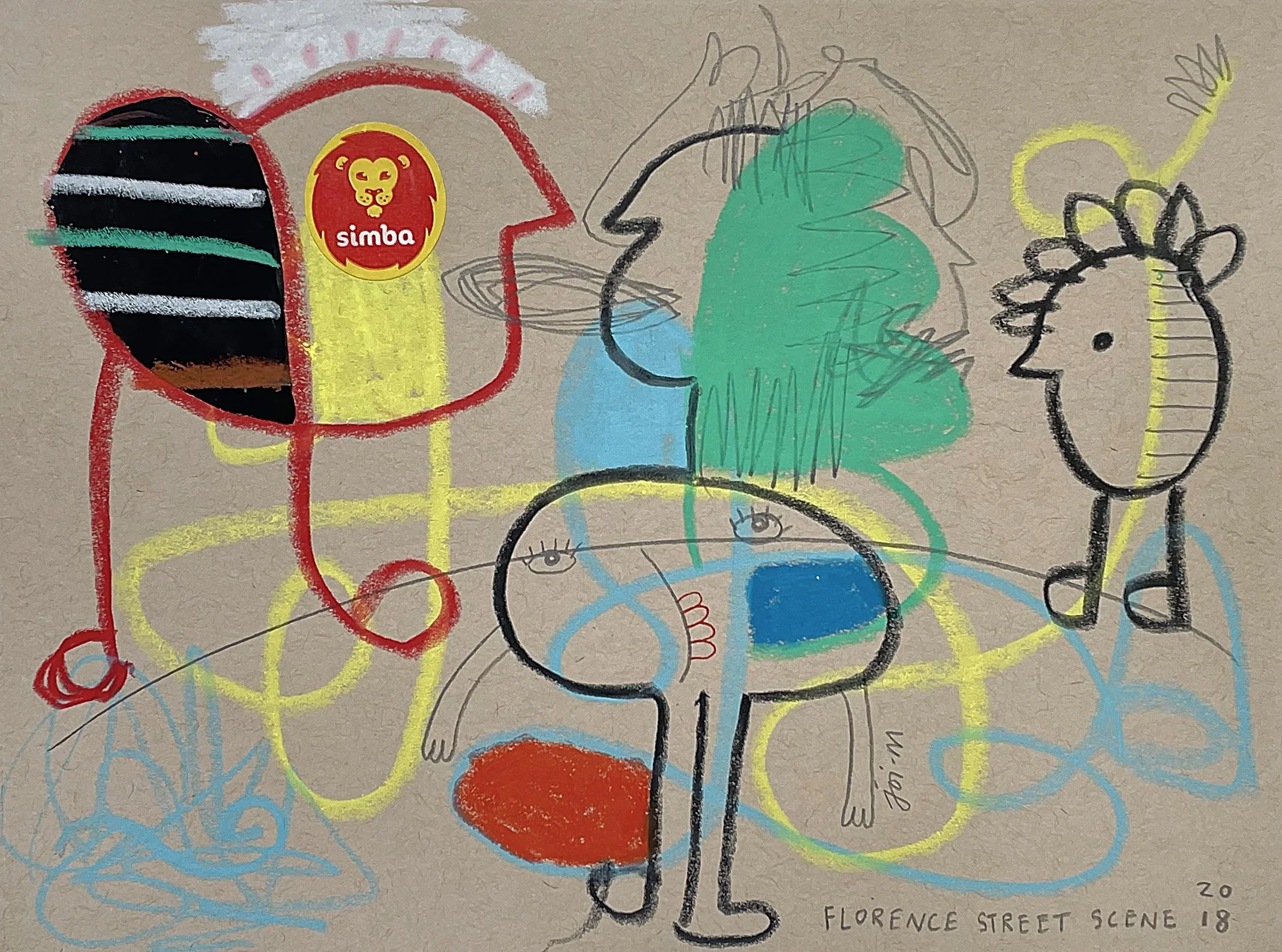 Florence Street Scene 2019, mixed media and collage on paper — 15.5 x 20.5cm. 