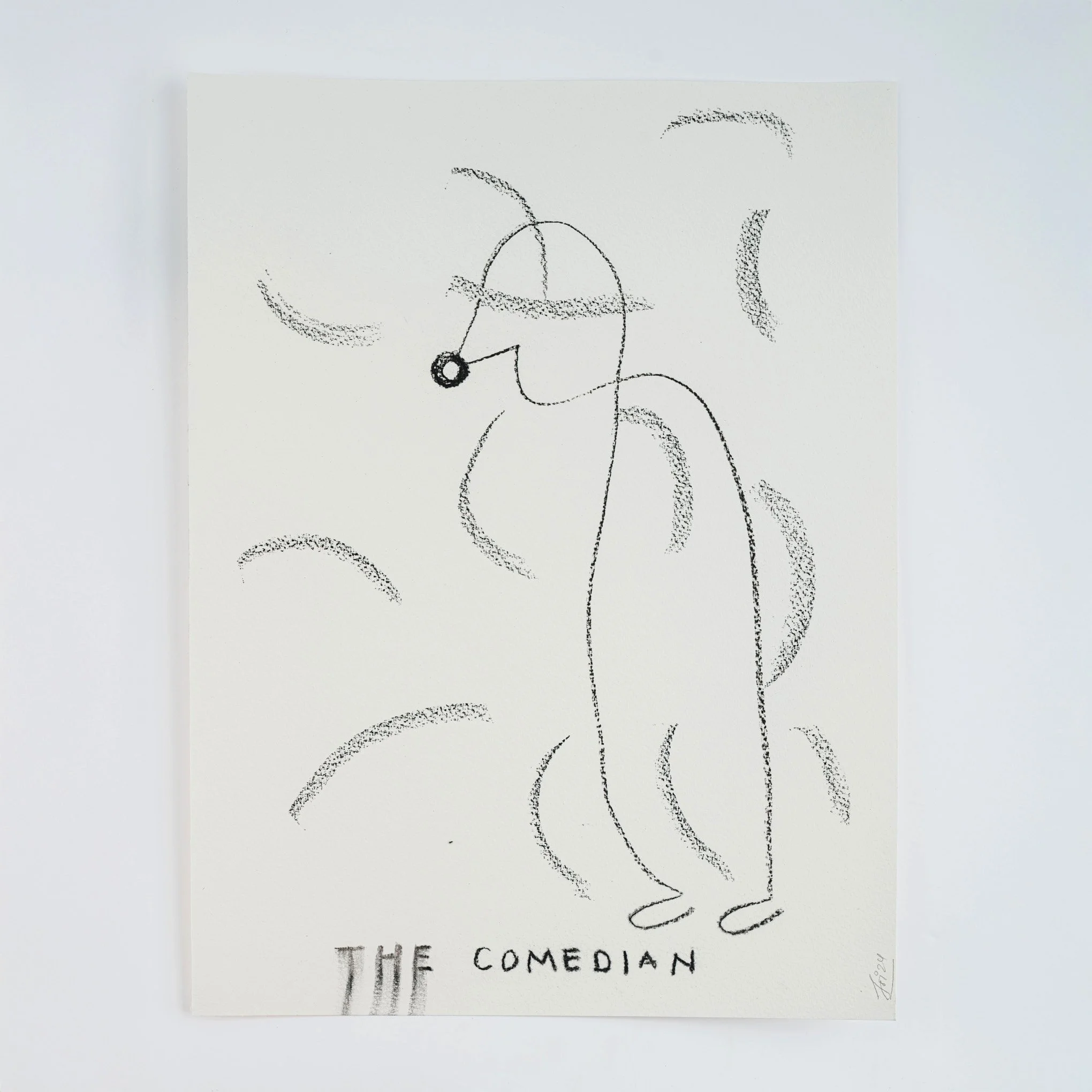 Encouraging Odours Of Humour 2024, charcoal on paper — 41 x 31cm. 