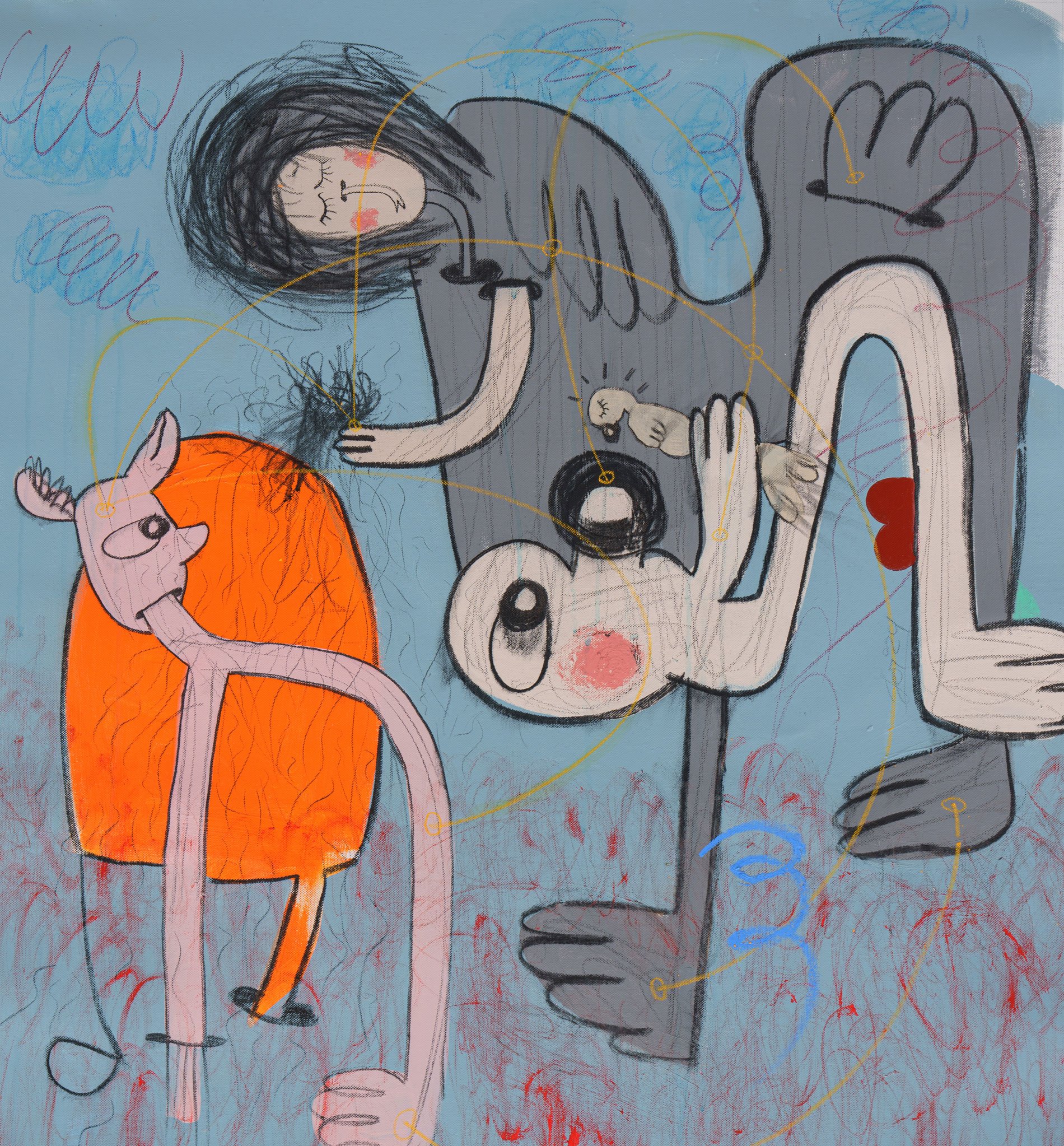 Itching and Scratching, 2024. Mixed media on canvas — 90 x 82 cm. 