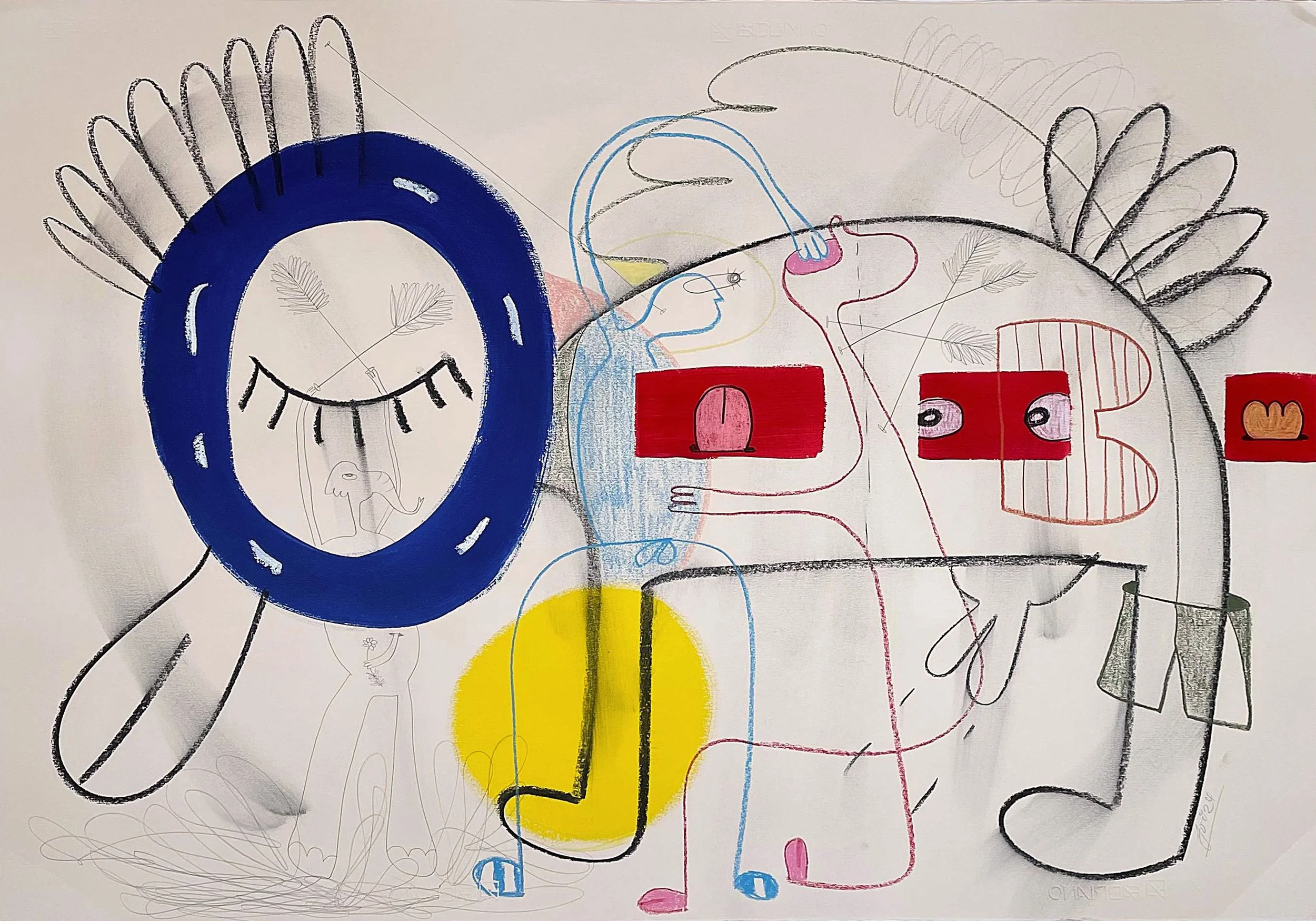 Brother & Sister 2024, mixed media  on paper — 70 x 100cm. 