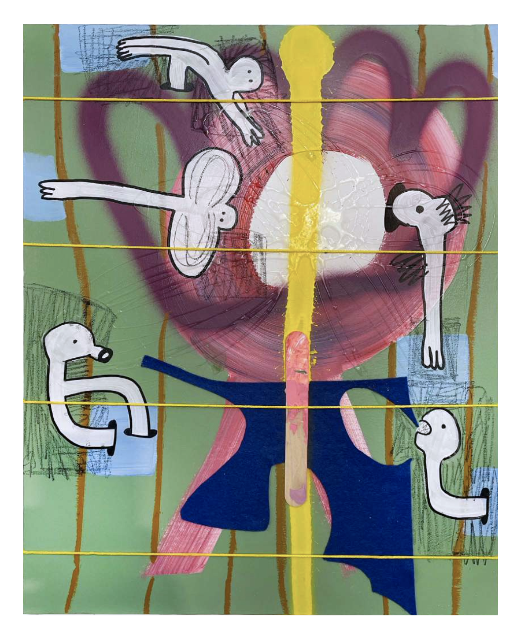 Self Sabotage, 2023. Mixed media and collage on canvas — 50 x 40 cm. 