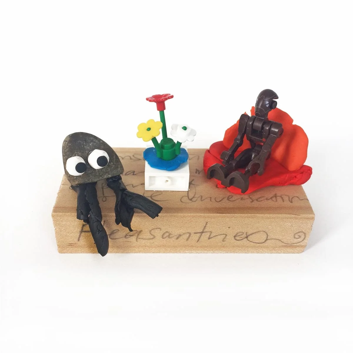 Pleasantries, 2017. Polymer Clay, acrylic, stone, Lego, graphite — 6cm(H) 9cm(W) 4cm(D)⁣.