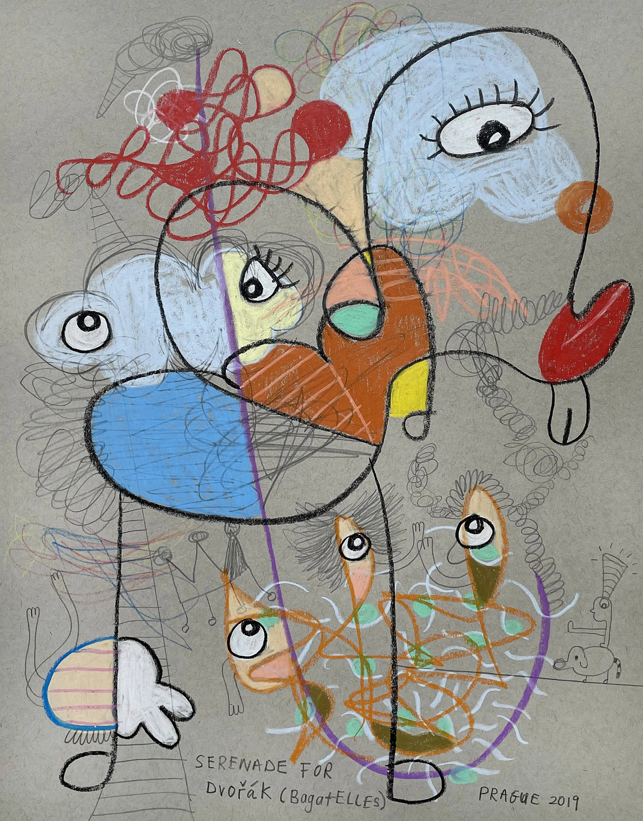 Serenade For Dvořák, 2019, wax crayon, graphite on paper — 35.6 x 27.9cm. 