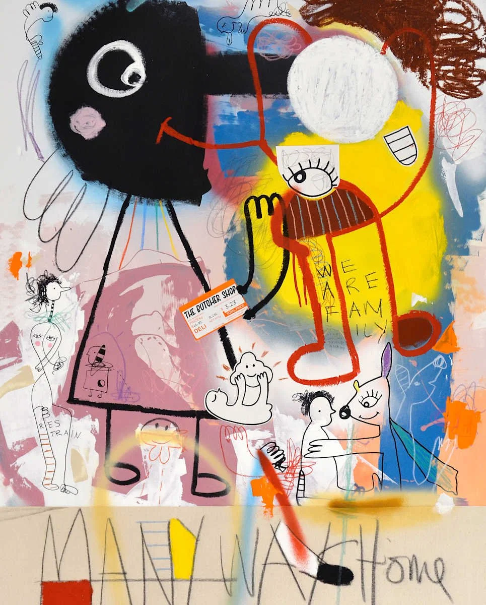 The Butcher Shop, 2018. Mixed media and collage on canvas — 100 x 70 cm