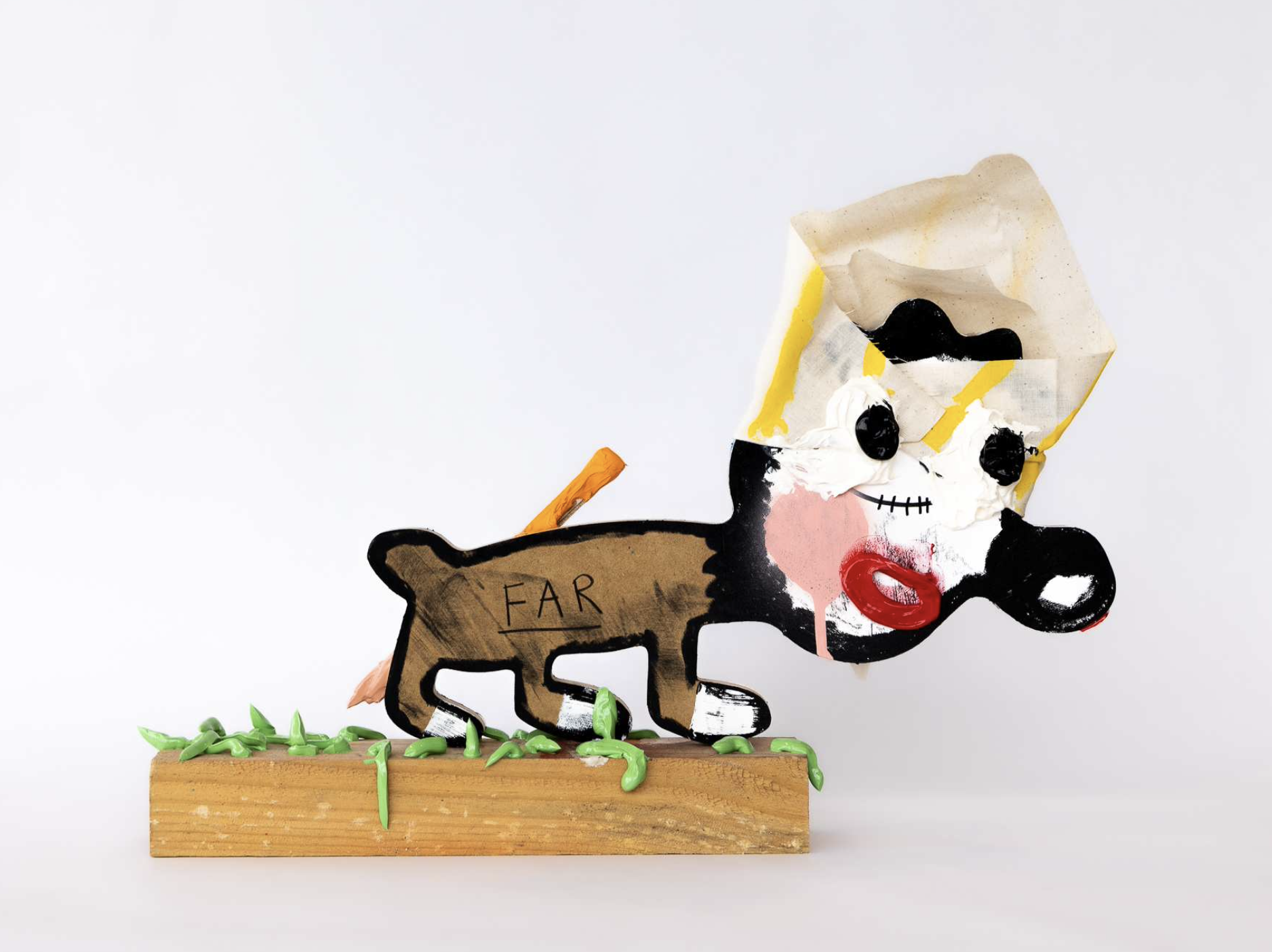 Back - Artist (two faced litigator), 2023. Acrylic, charcoal, cotton canvas, PVA glue, MDF, wood — 36cm(H) 48cm(W) 8cm(D)⁣.