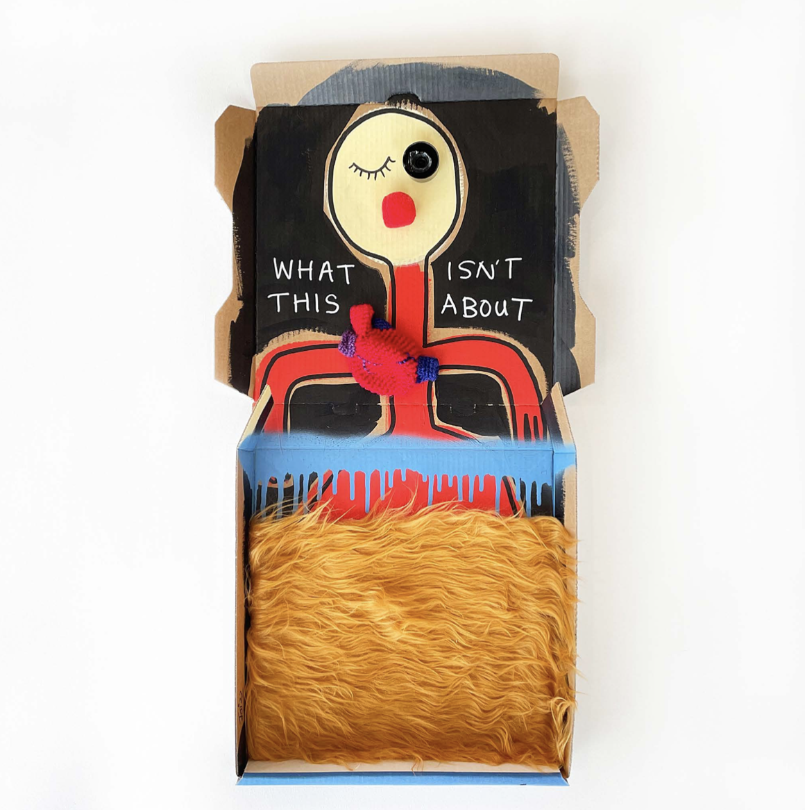 Metallurgy, 2022, mixed media and collage on pizza box — 65 x 36cm.