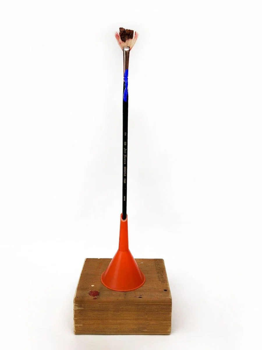 Back In The Studio, 2020, Paint Brust, wood, funnel, oil paint, PVA glue — 100 x 80 x 5 cm.