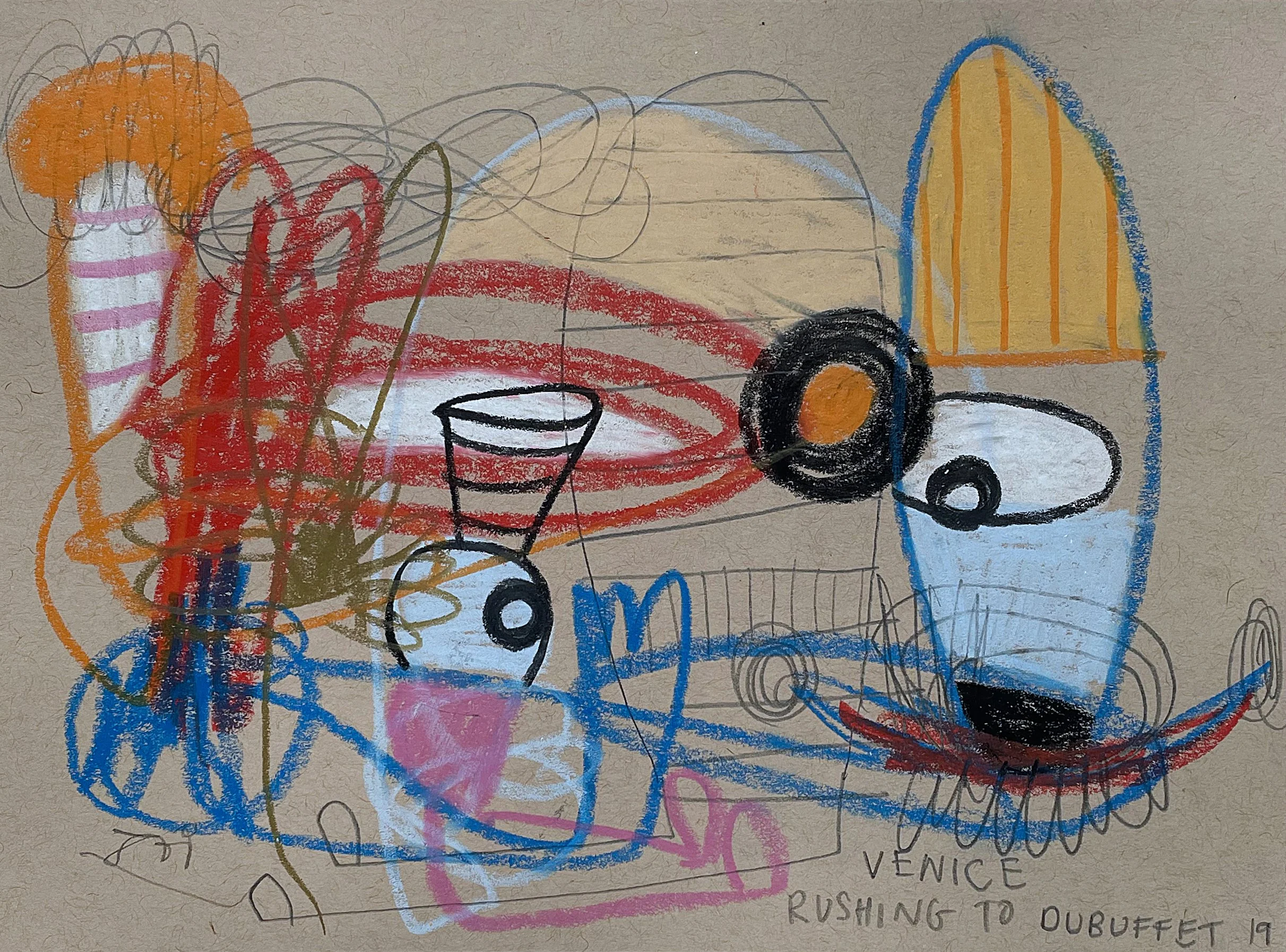Rushing To Dubuffet (Venice), 2019, mixed media and collage on paper — 15.5 x 20.5cm. 