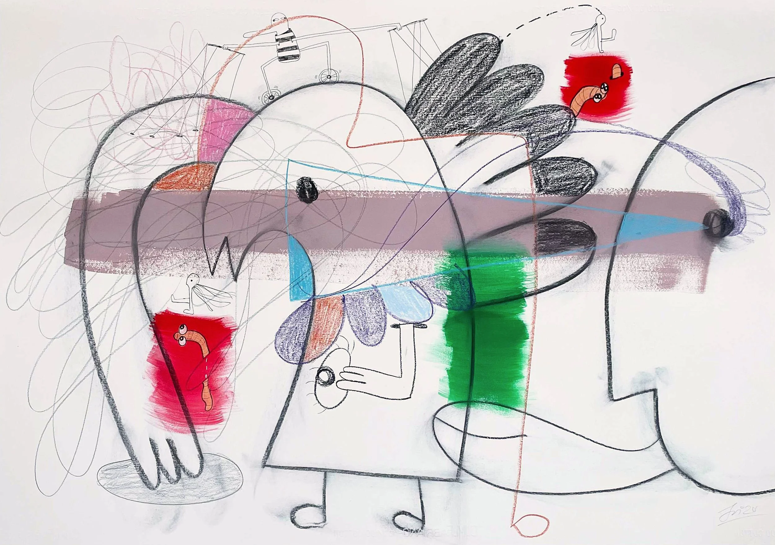 Early Memories Of Control, 2024, mixed media  on paper — 70 x 100cm. 