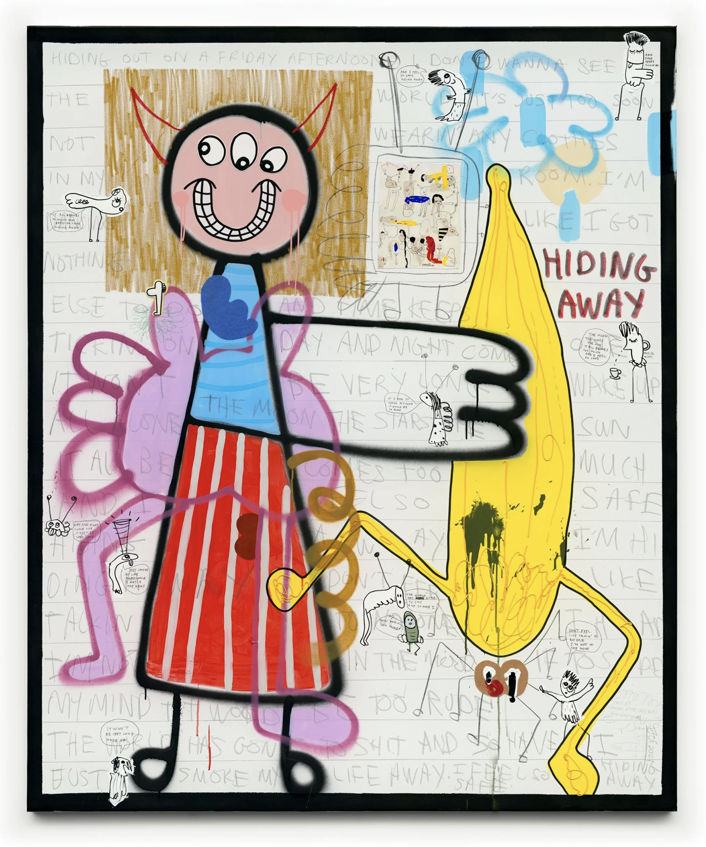 Hiding Away, 2020. Mixed media on canvas — 183 x 152 cm. 