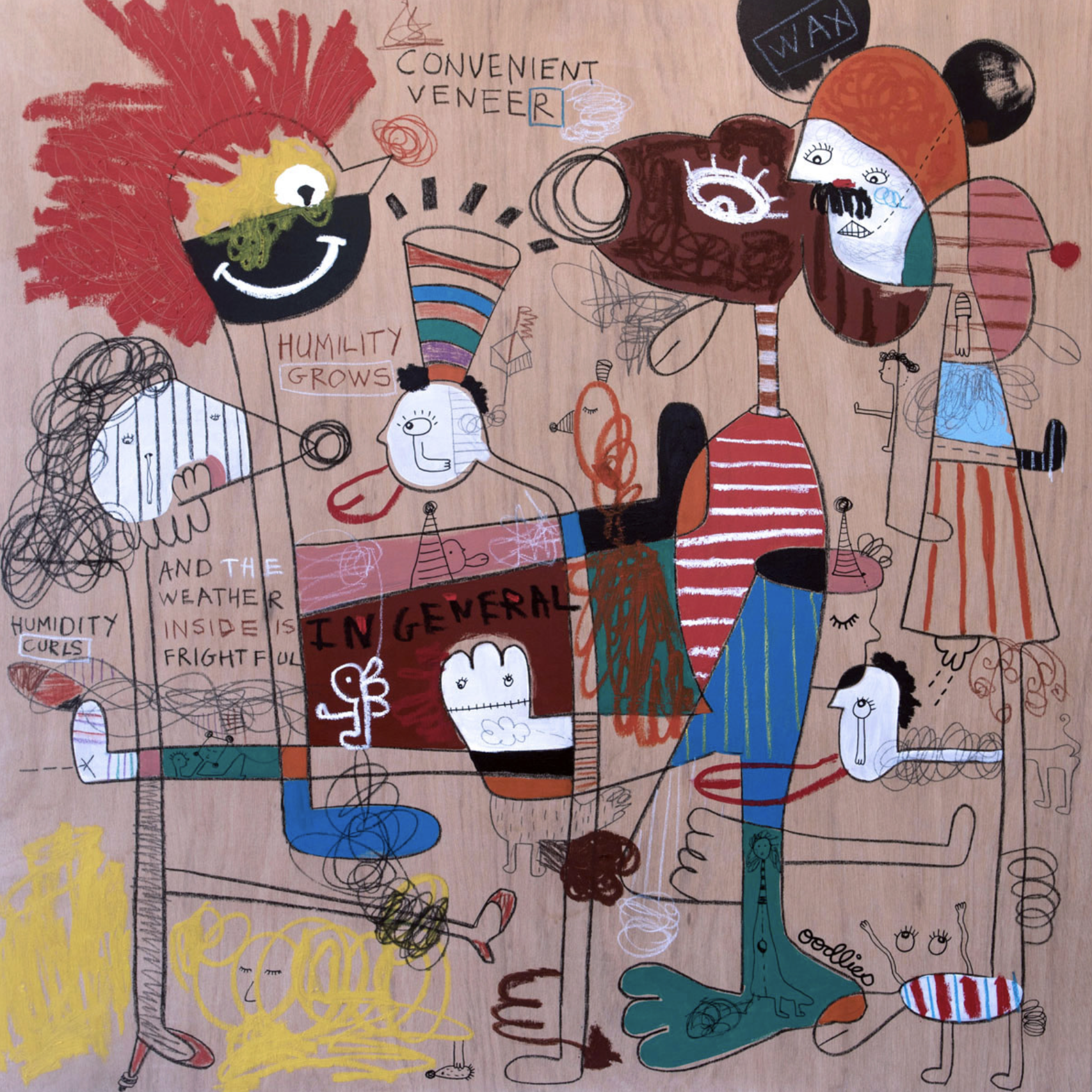 Ministry Of Silly Walks, 2018. Mixed media on wood panel — 95 x 95 cm