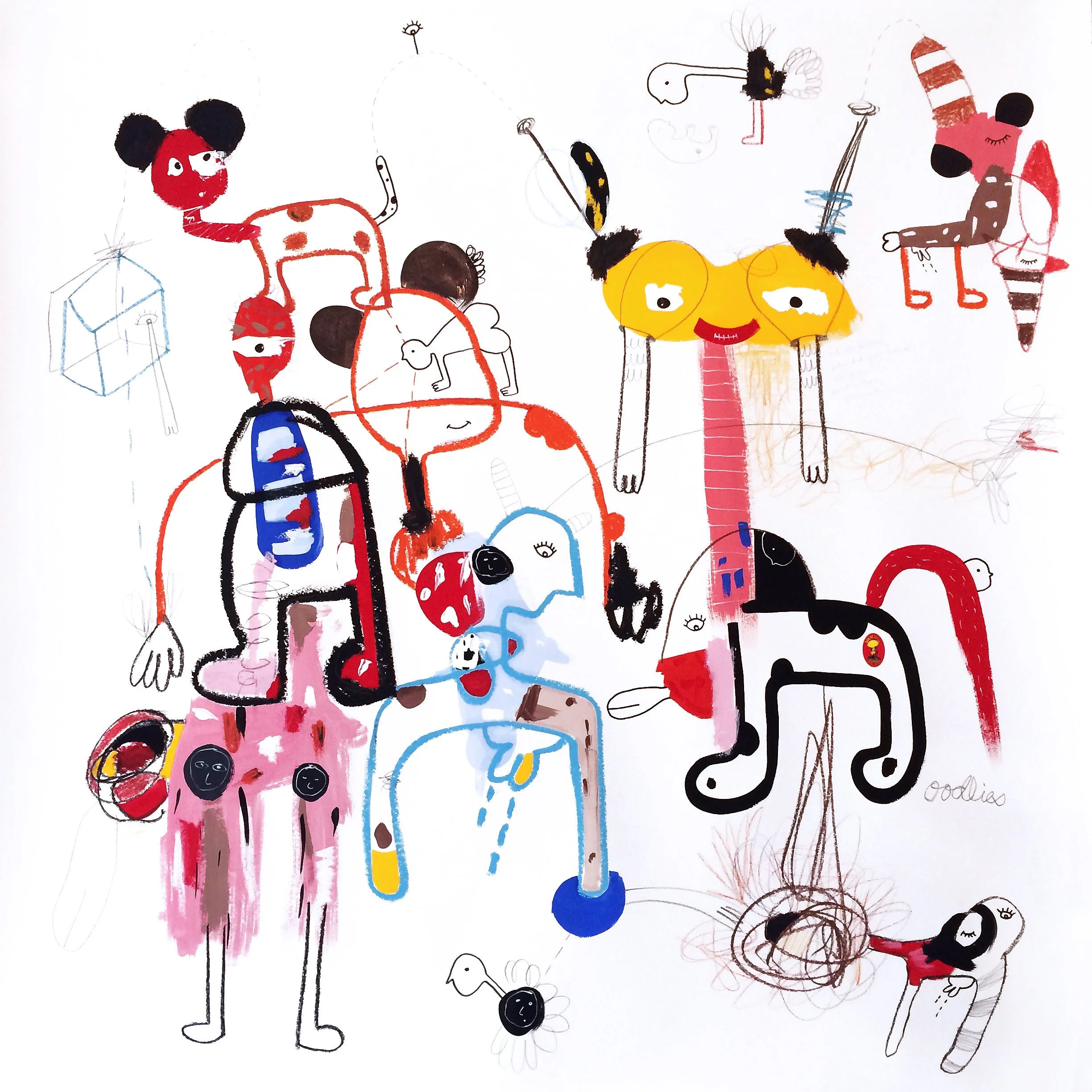 A question for Alain de Botton, 2016. Mixed media on paper — 65 x65cm. 