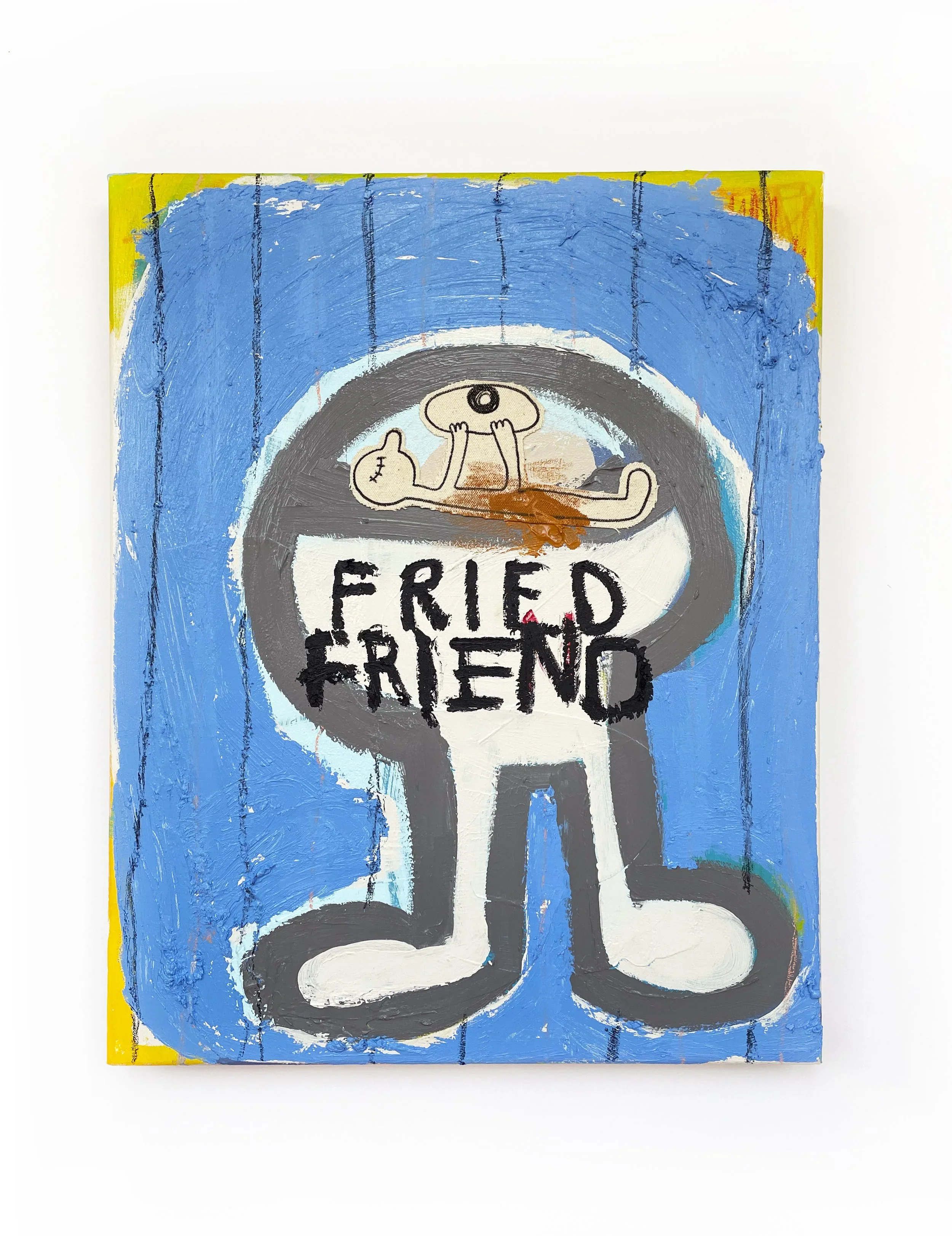 To all the fried friends I've loved before, 2023, Mixed media on canvas — 50 x 40cm.