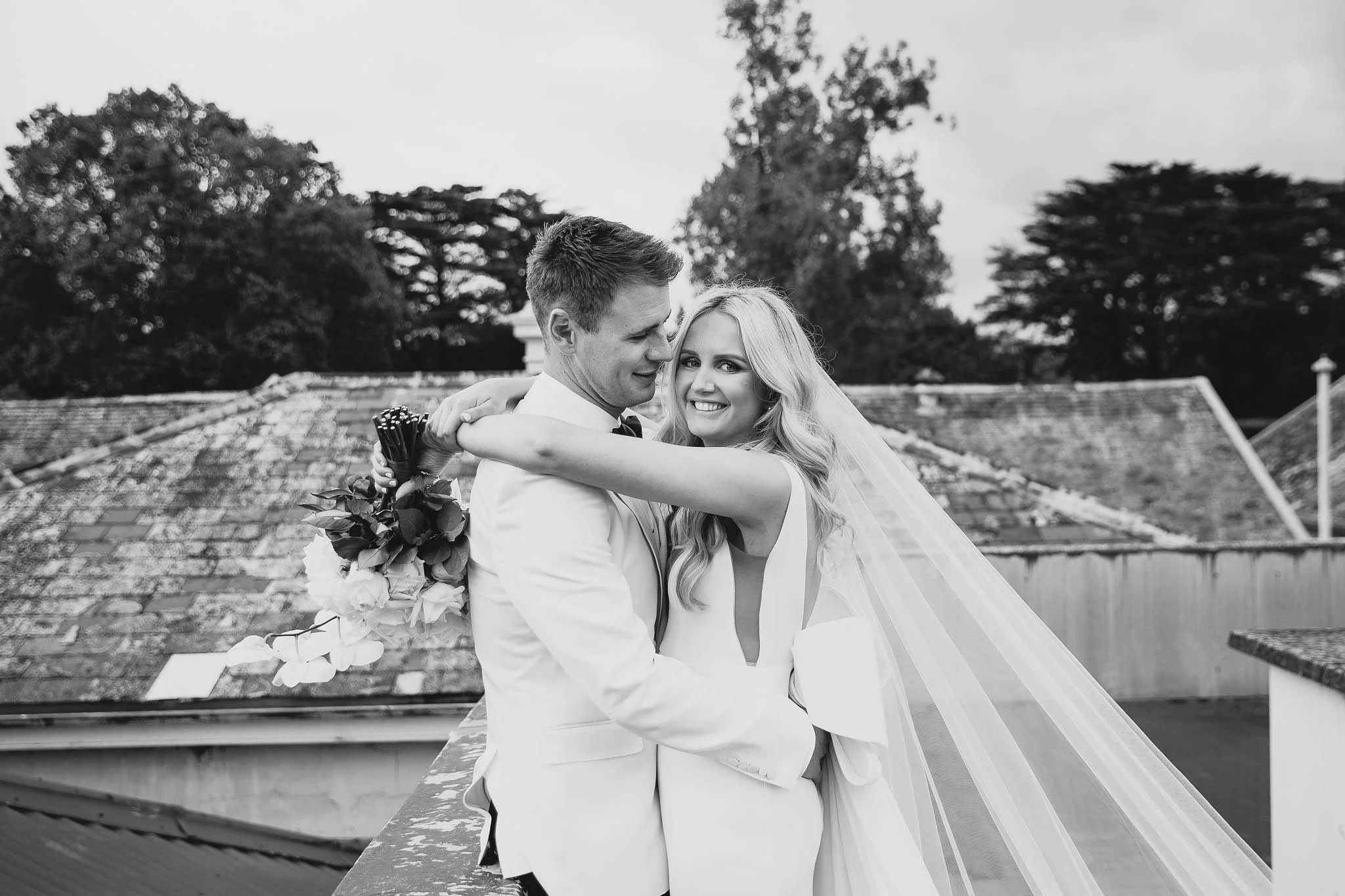 Bride and Groom at Coombe Yarra Valley having a moment together outside