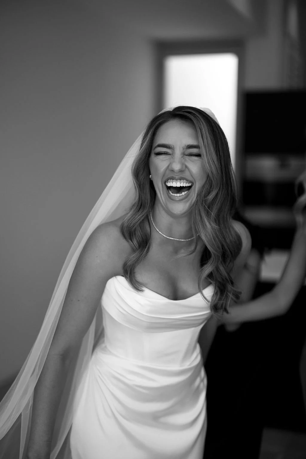 Black and white portrait of the bride before her Butler Lane wedding ceremony