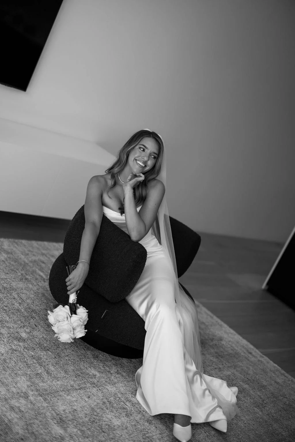 Black and white bridal portrait at Butler Lane wedding