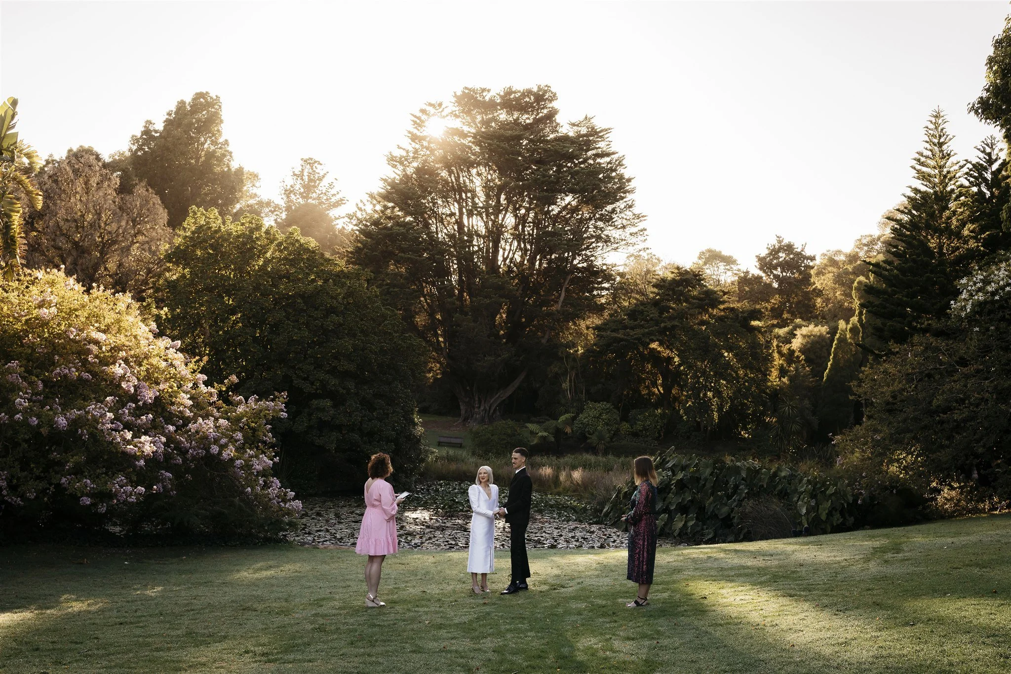 Sunrise peaking through at the Royal Botanic Gardens elopement