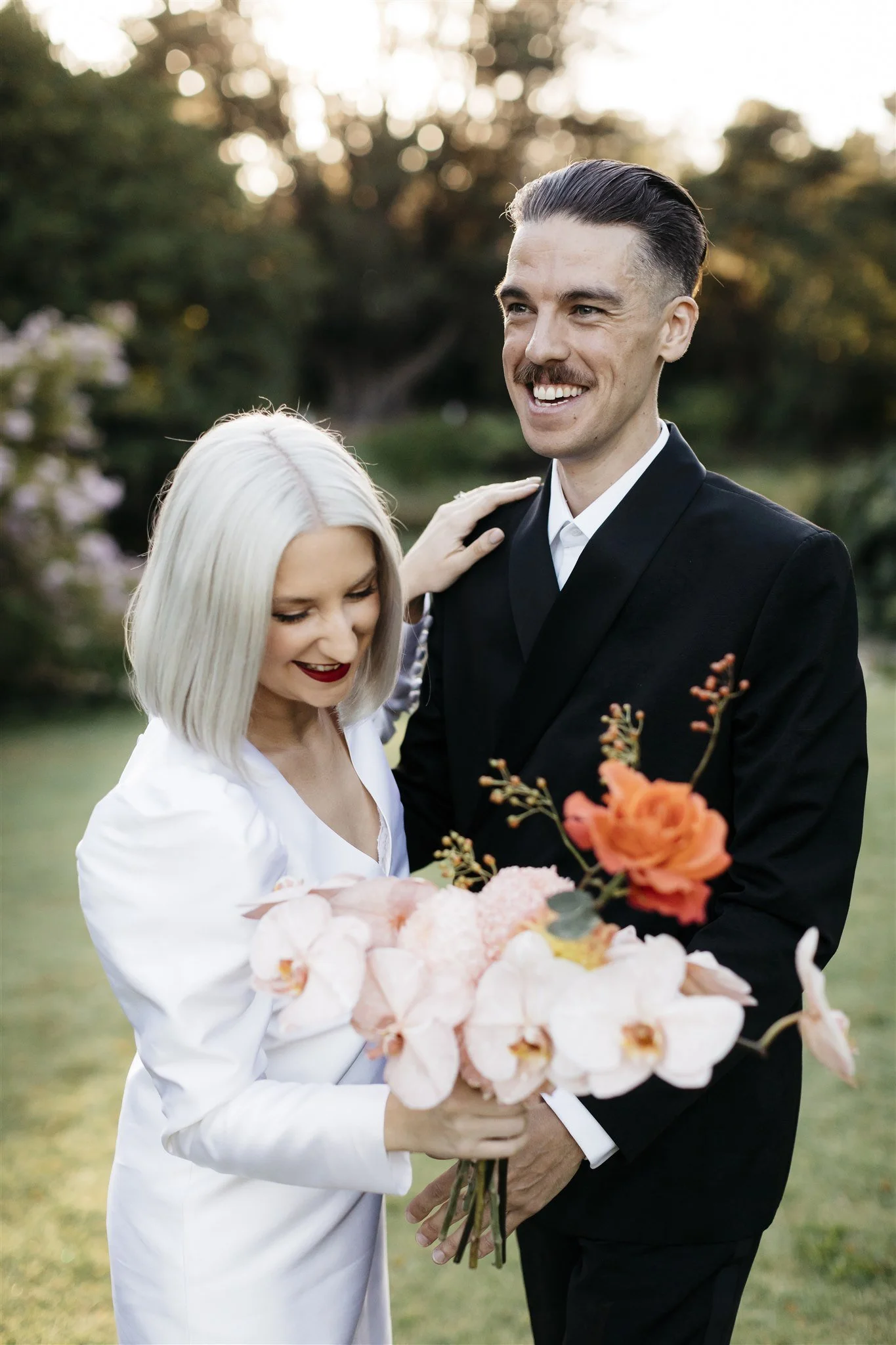Bride and groom portrait at Royal Botanic Gardens Melbourne elopement