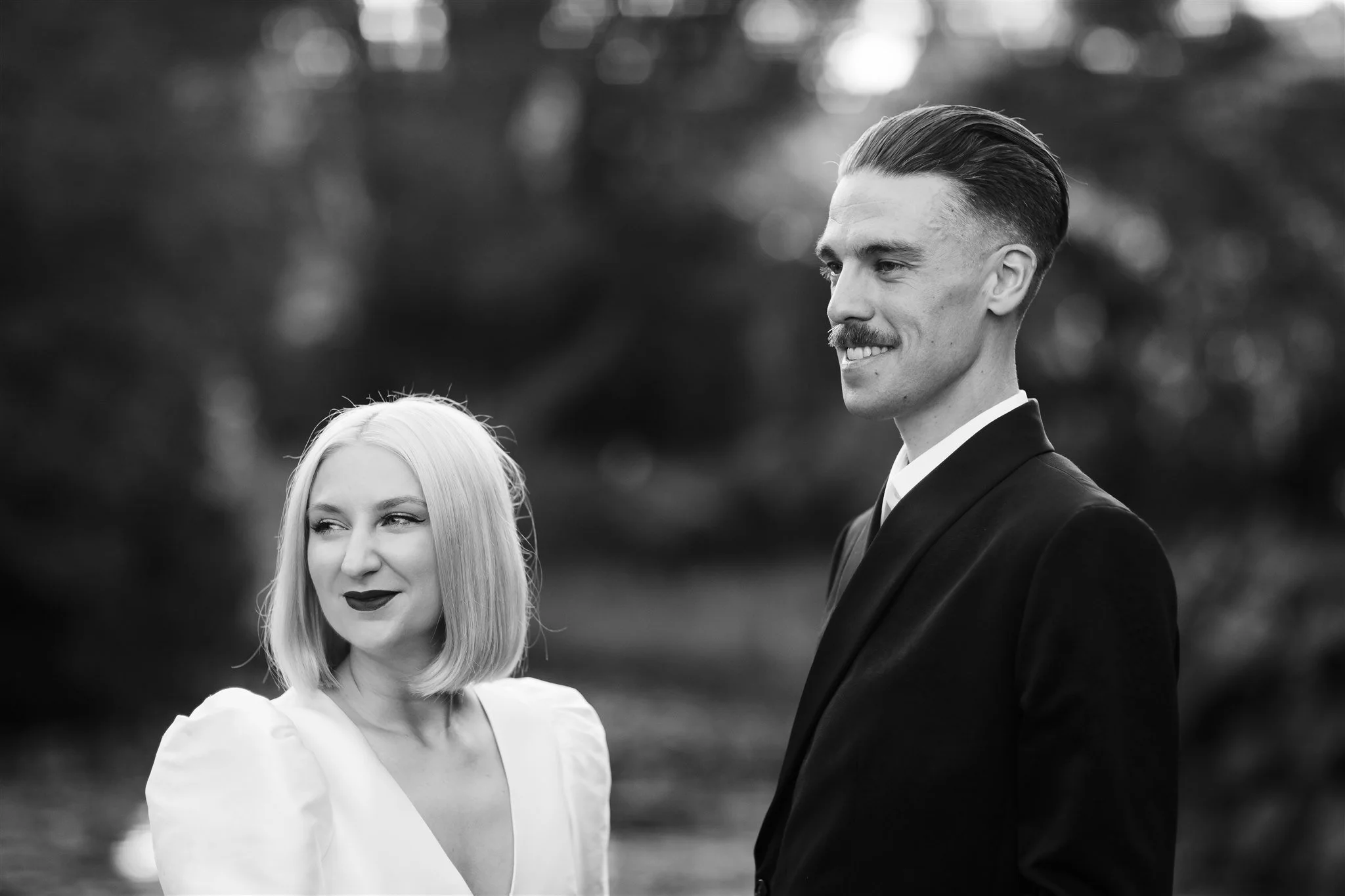 Bride and groom portrait in garden setting, Royal Botanic Gardens Victoria