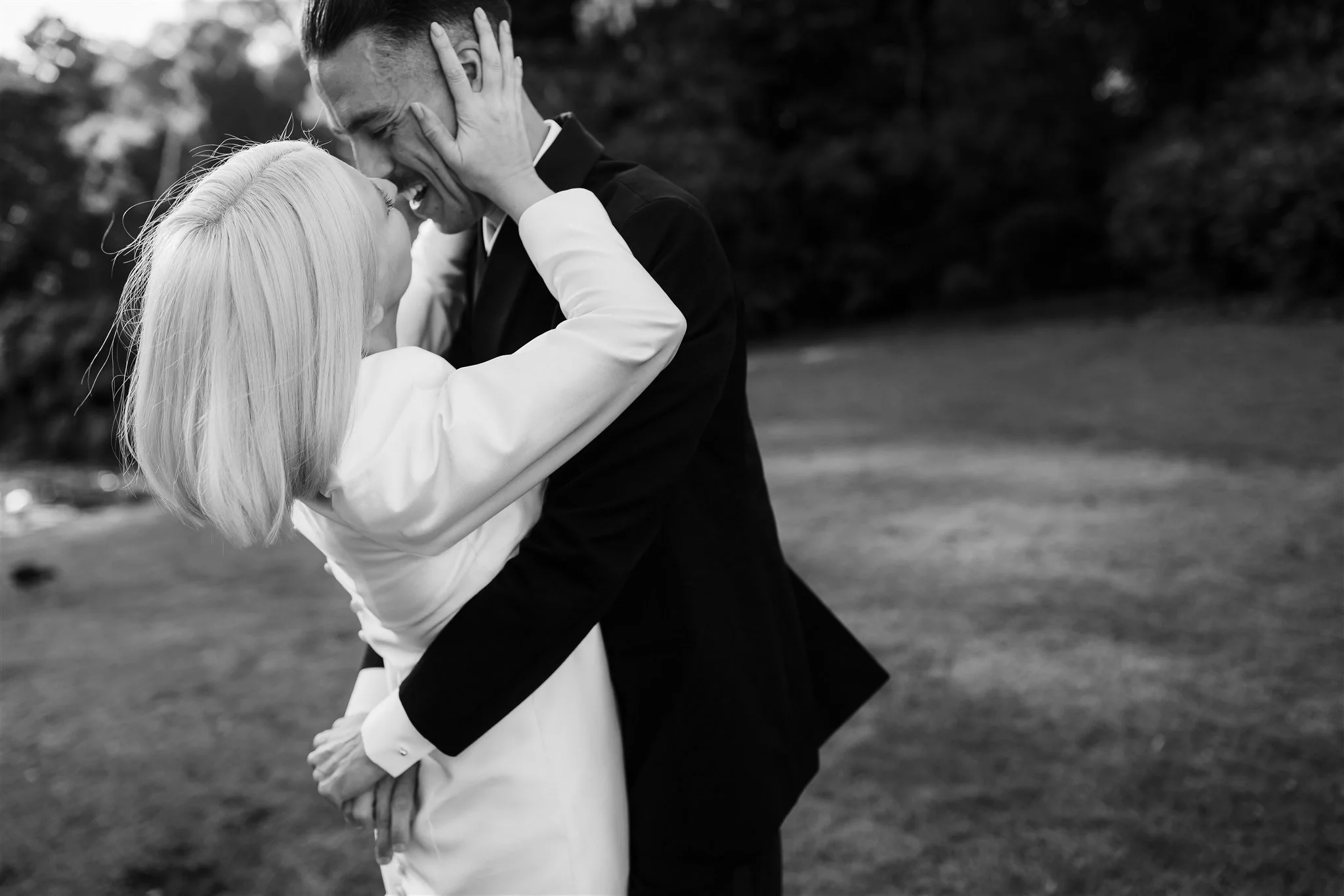 Candid moment between bride and groom during Melbourne sunrise wedding