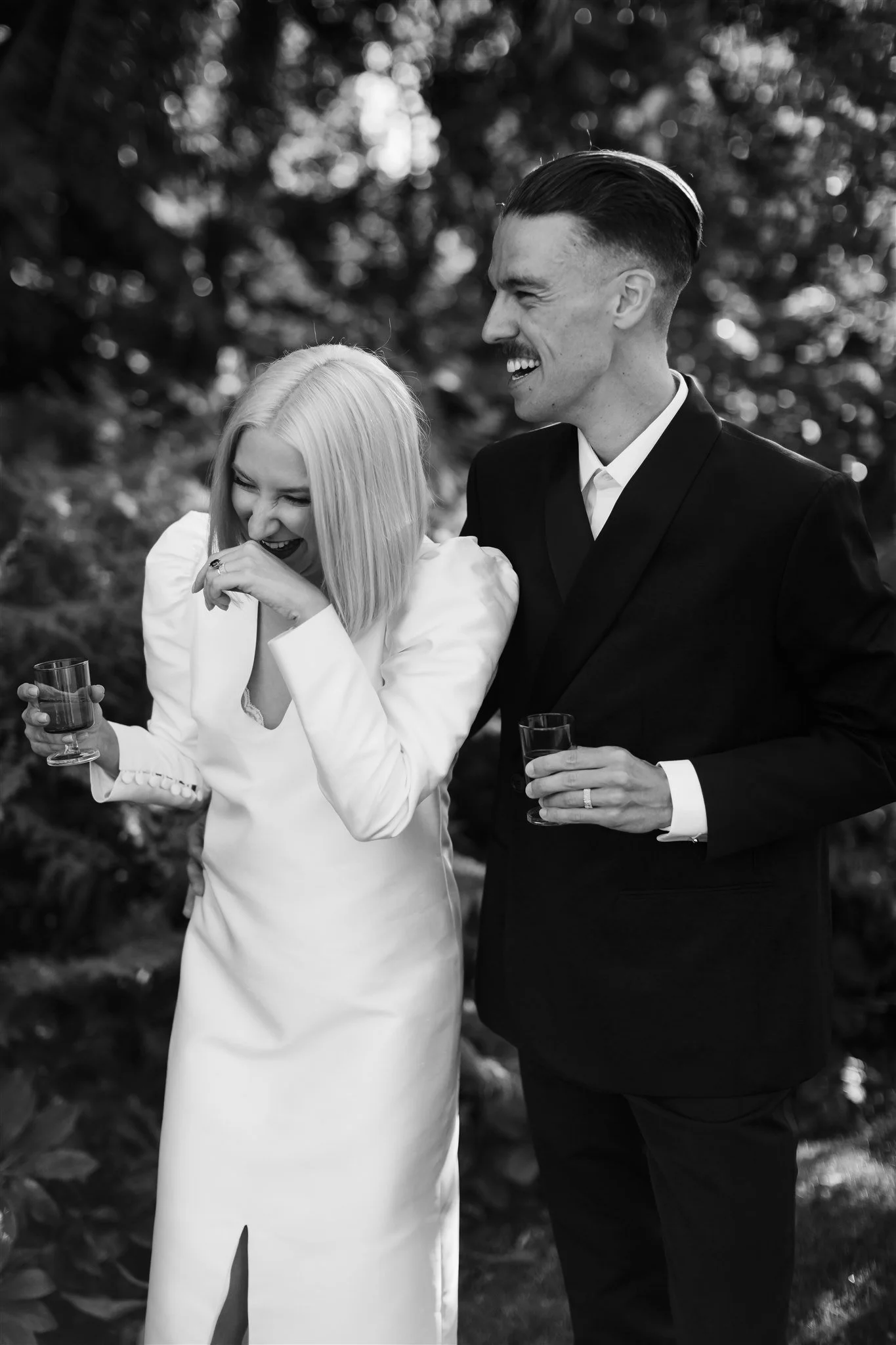 Bride and groom laughing together, Royal Botanic Gardens Melbourne elopement