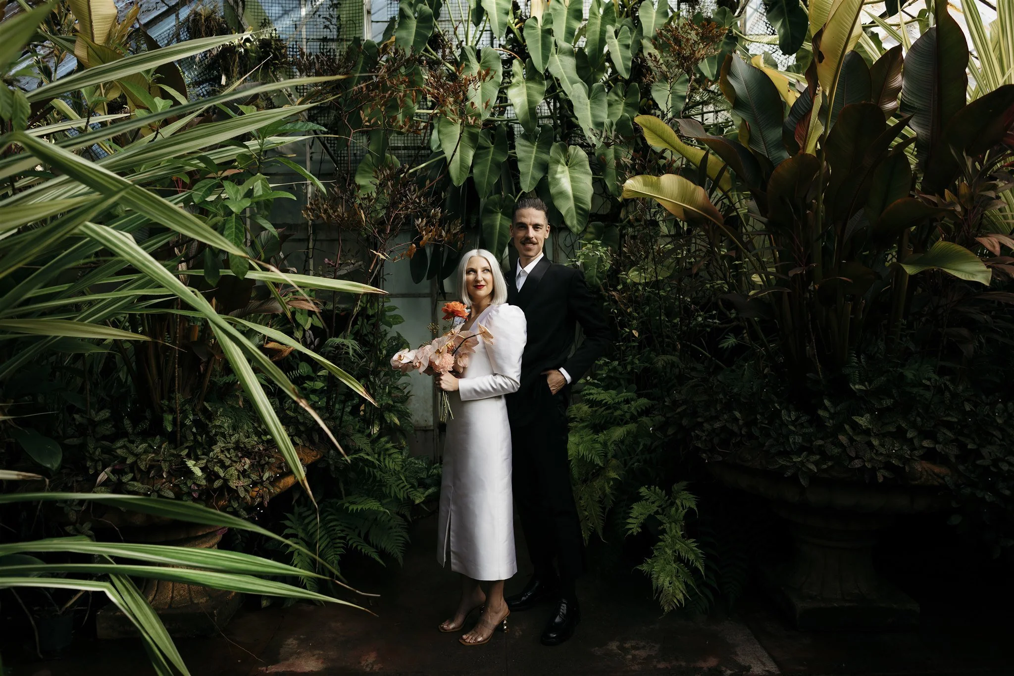 Bride's handmade raw silk wedding dress inspired by vintage 1980s design