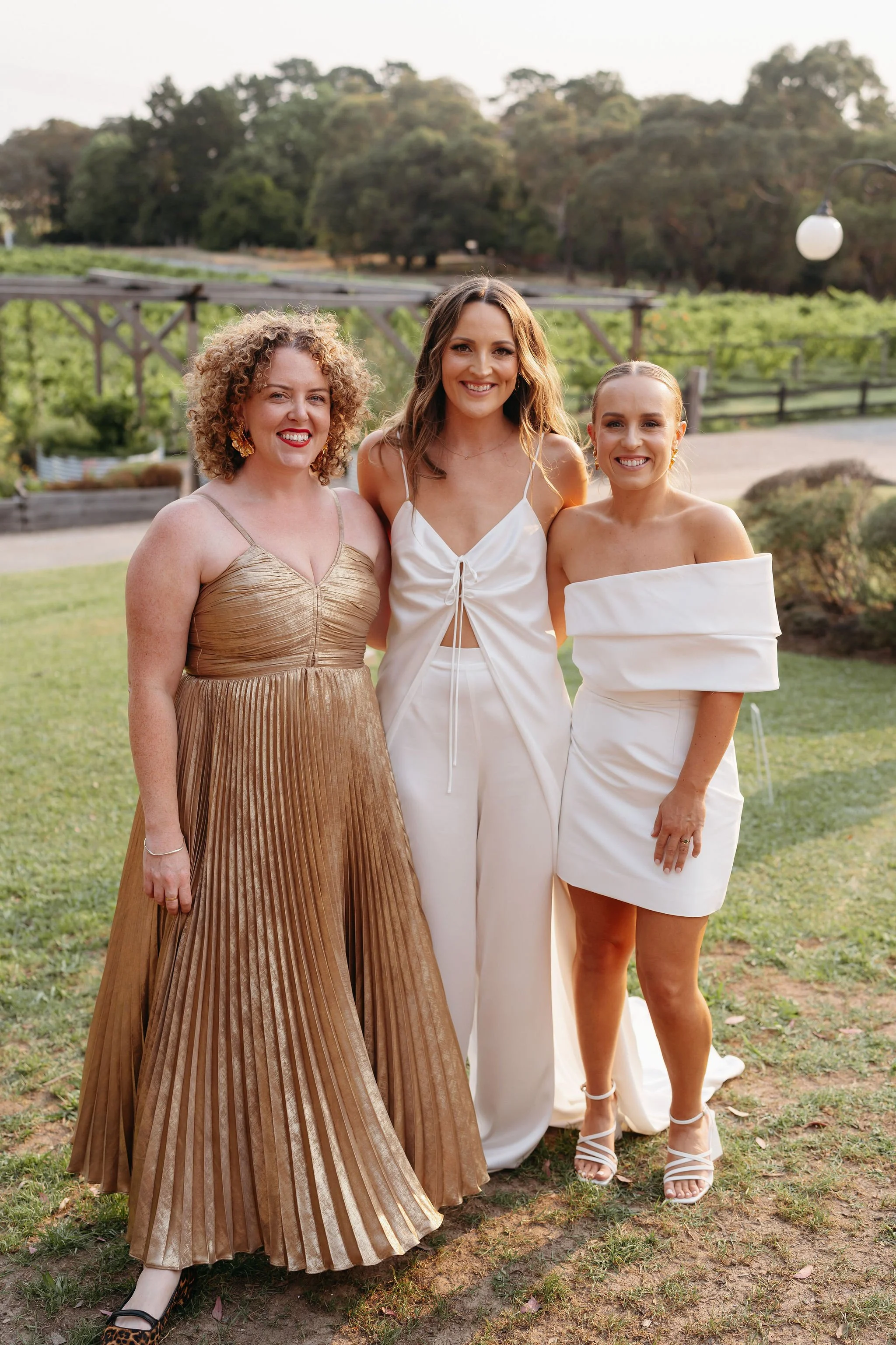 Marriage Celebrant Precious with two of her brides at The Farm Yarra Valley