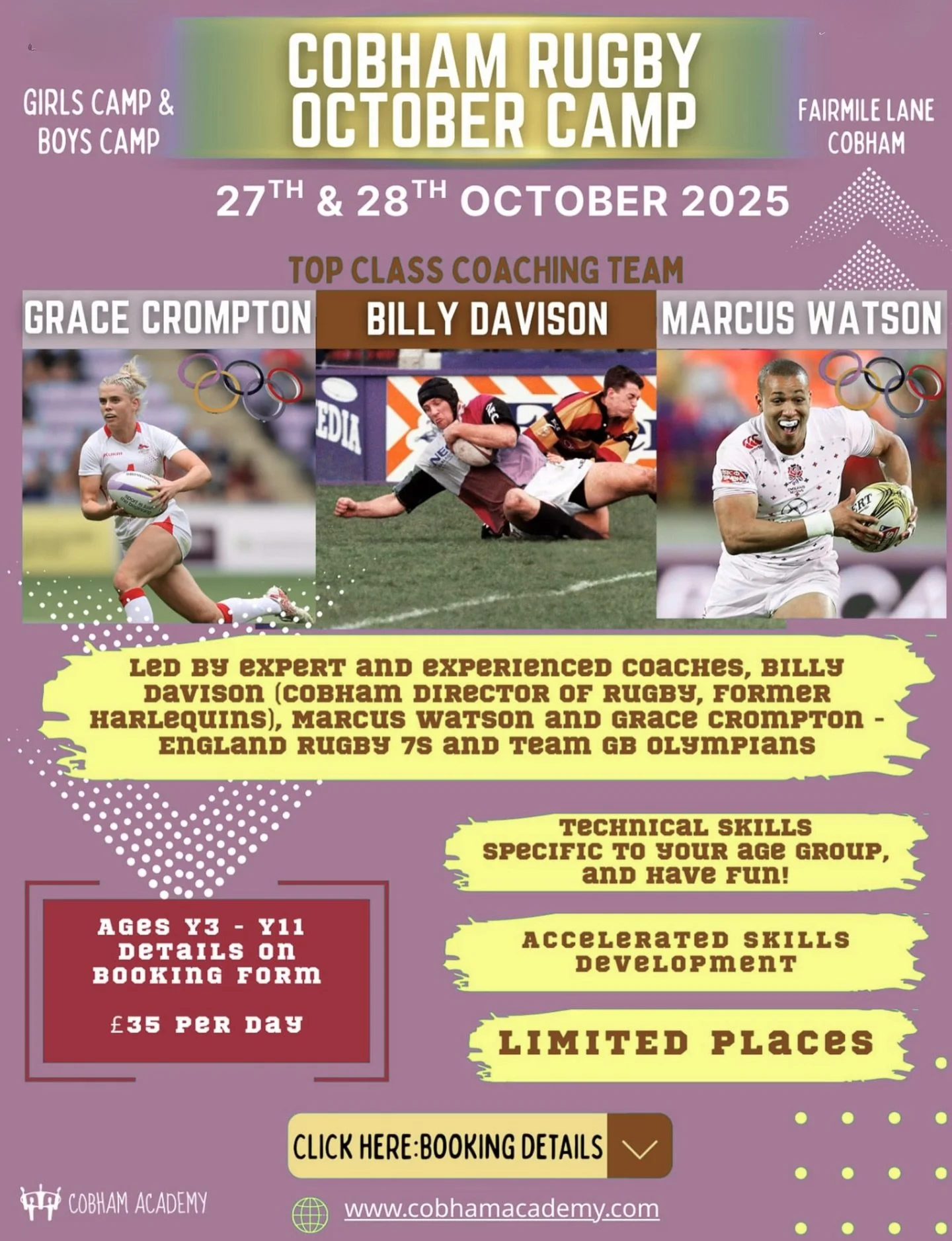 🚨Big News!

With Cobham RFC&rsquo;s Director of Rugby, Billy Davison, at the helm, Cobham Academy are back supporting boys and girls rugby at fun and high-value rugby camps⚡️

Billy is joined by star Team GB Olympic rugby athletes (and experienced C