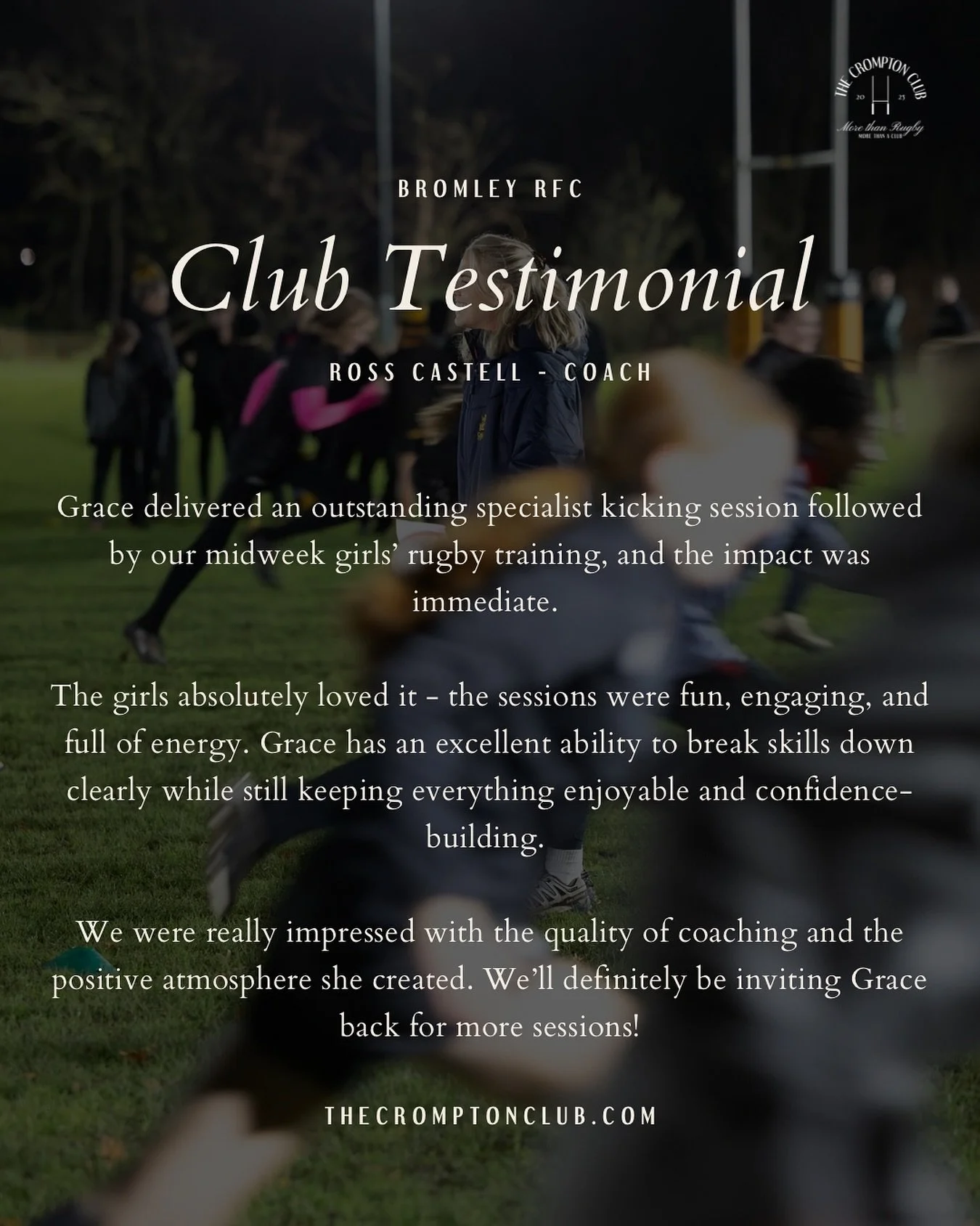 A testimonial from Bromley RFC ⚡️

If you want Grace to come down and lead your session just DM us!