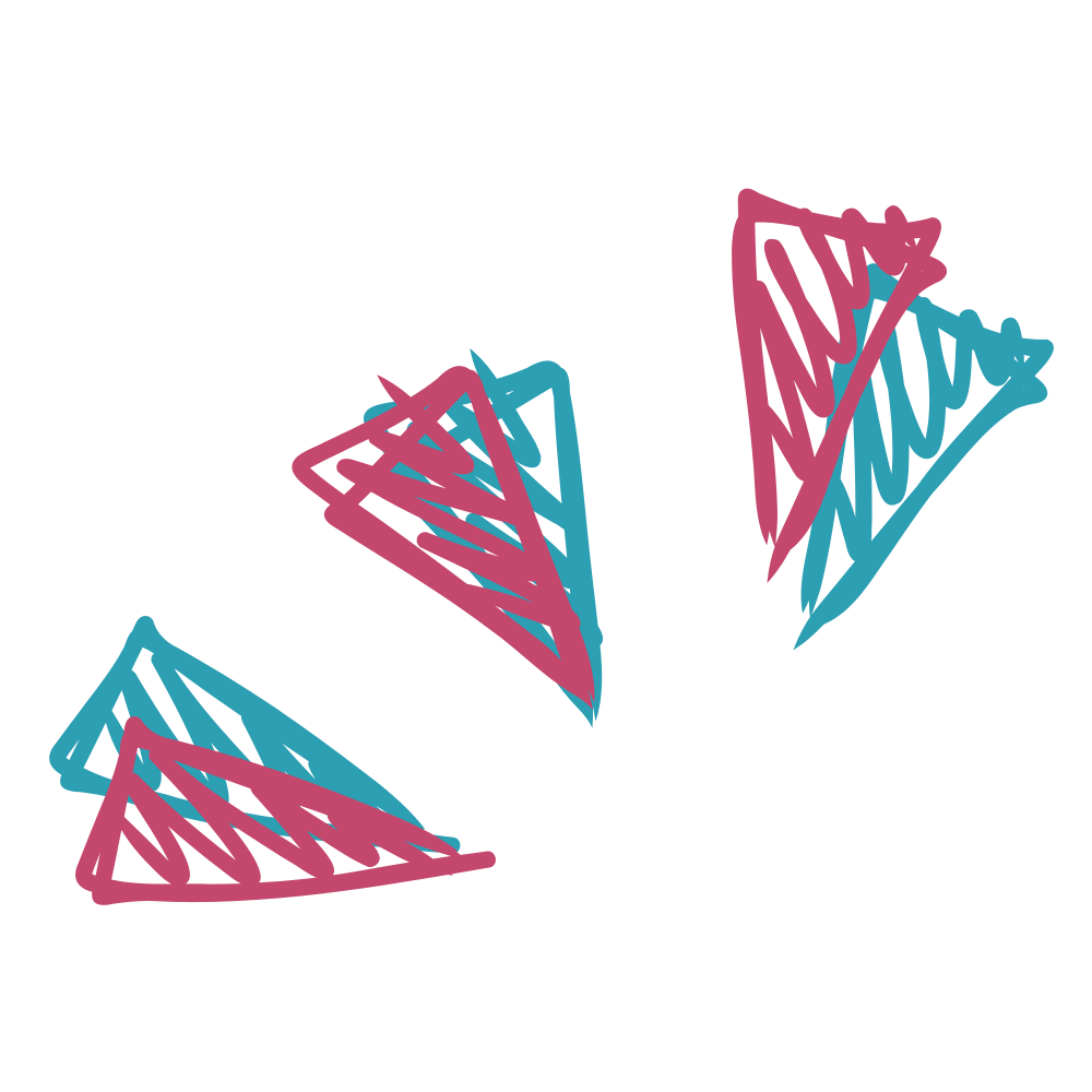 Abstrakte geometrische Formen in Pink und Blau auf schwarzem Hintergrund.