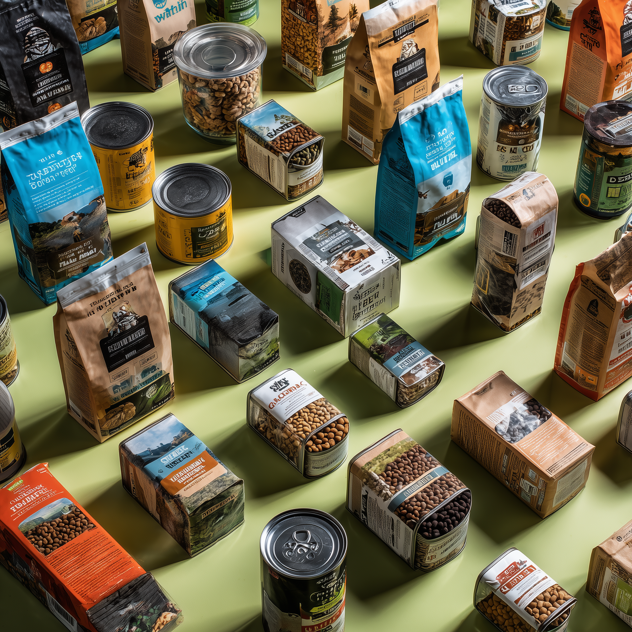 Pet treat packaging concept highlighting modern branding for dog and cat food and snacks.