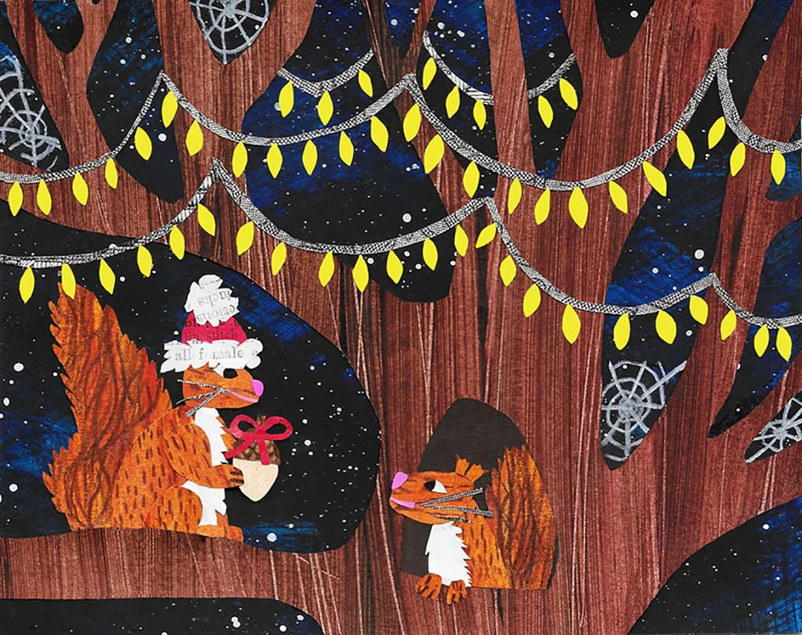 collage squirrels Christmas celebration