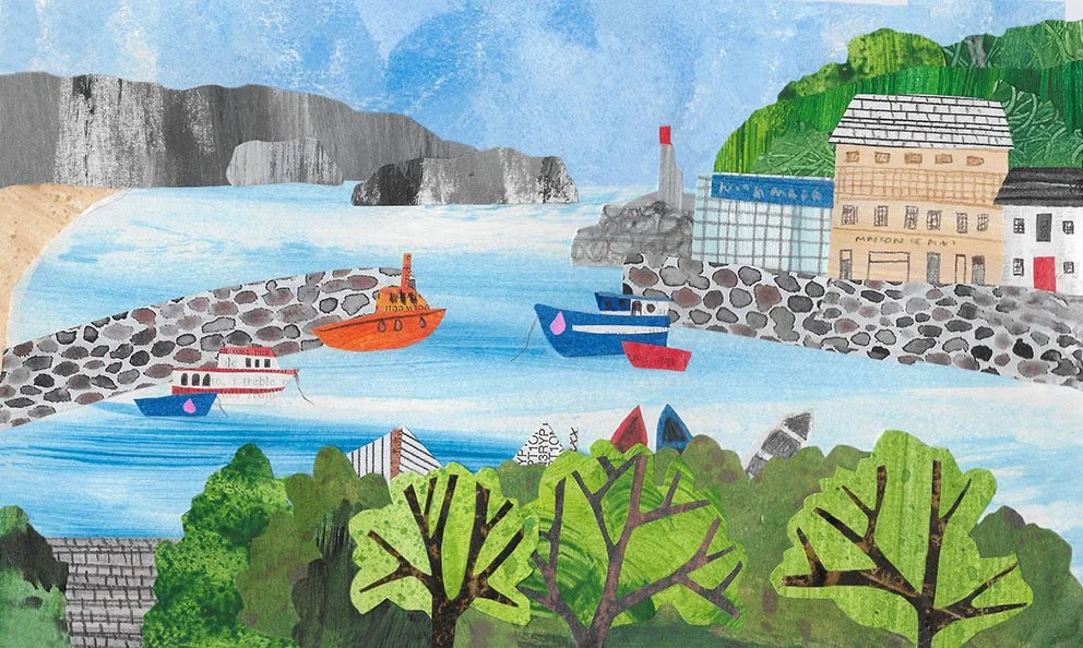 sketchbook collage Luarca harbour